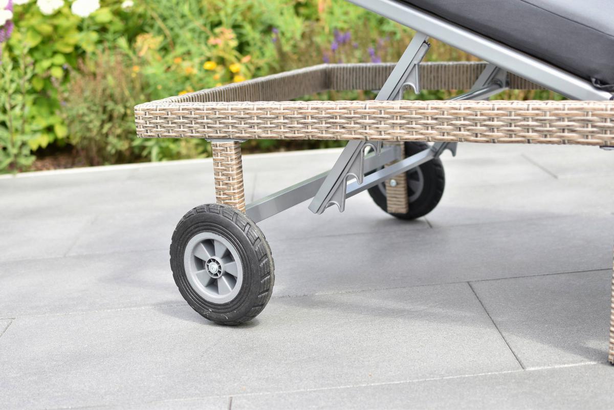 Sonnenliege Navarra Metall/Kunststoff mit Rollen - Beige/Grau, MODERN, Kunststoff/Metall (202/35/65cm) - Gardenson