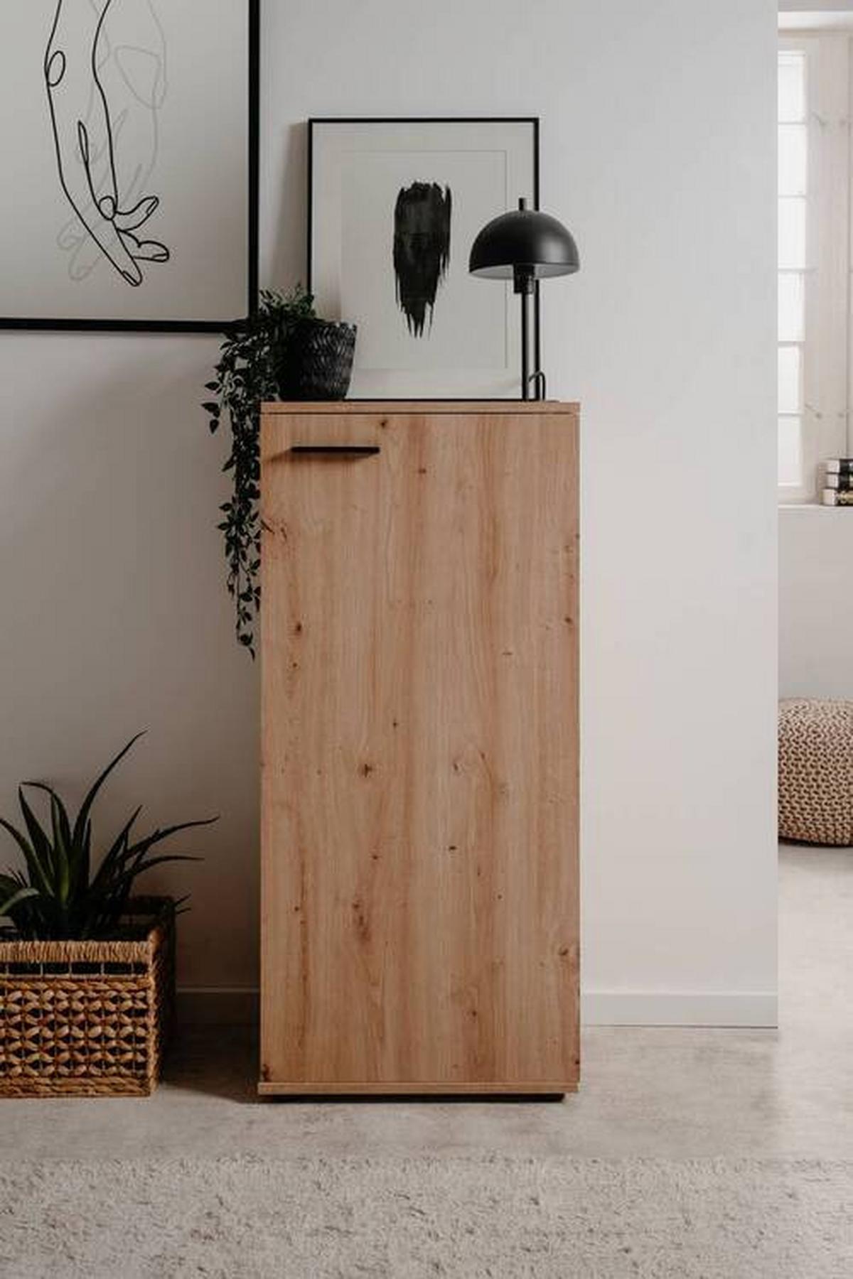 Schuhschrank Satos 02b - Schwarz/Eiche Artisan, Design, Holzwerkstoff (50/110/34cm) - MID.YOU