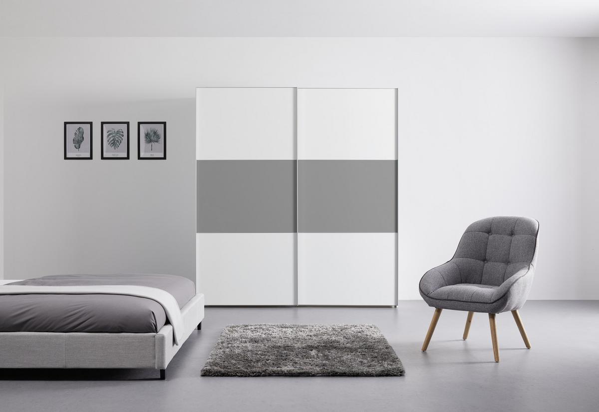 Schwebetürenschrank 200cm Includo, Weiß/grau - Weiß/Grau, MODERN, Holzwerkstoff (200/222/68cm)