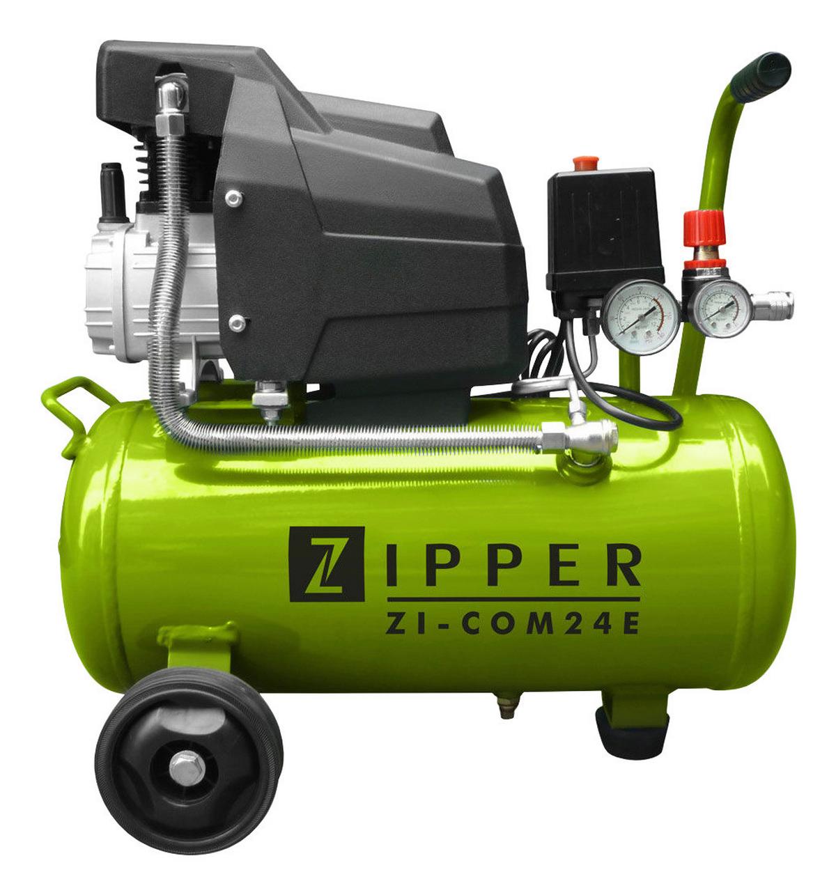 Druckluftkompressor Zi-com24e 8 Bar 1100 W Mit Rollen - Schwarz/Grün, MODERN, Kunststoff/Metall - Zipper