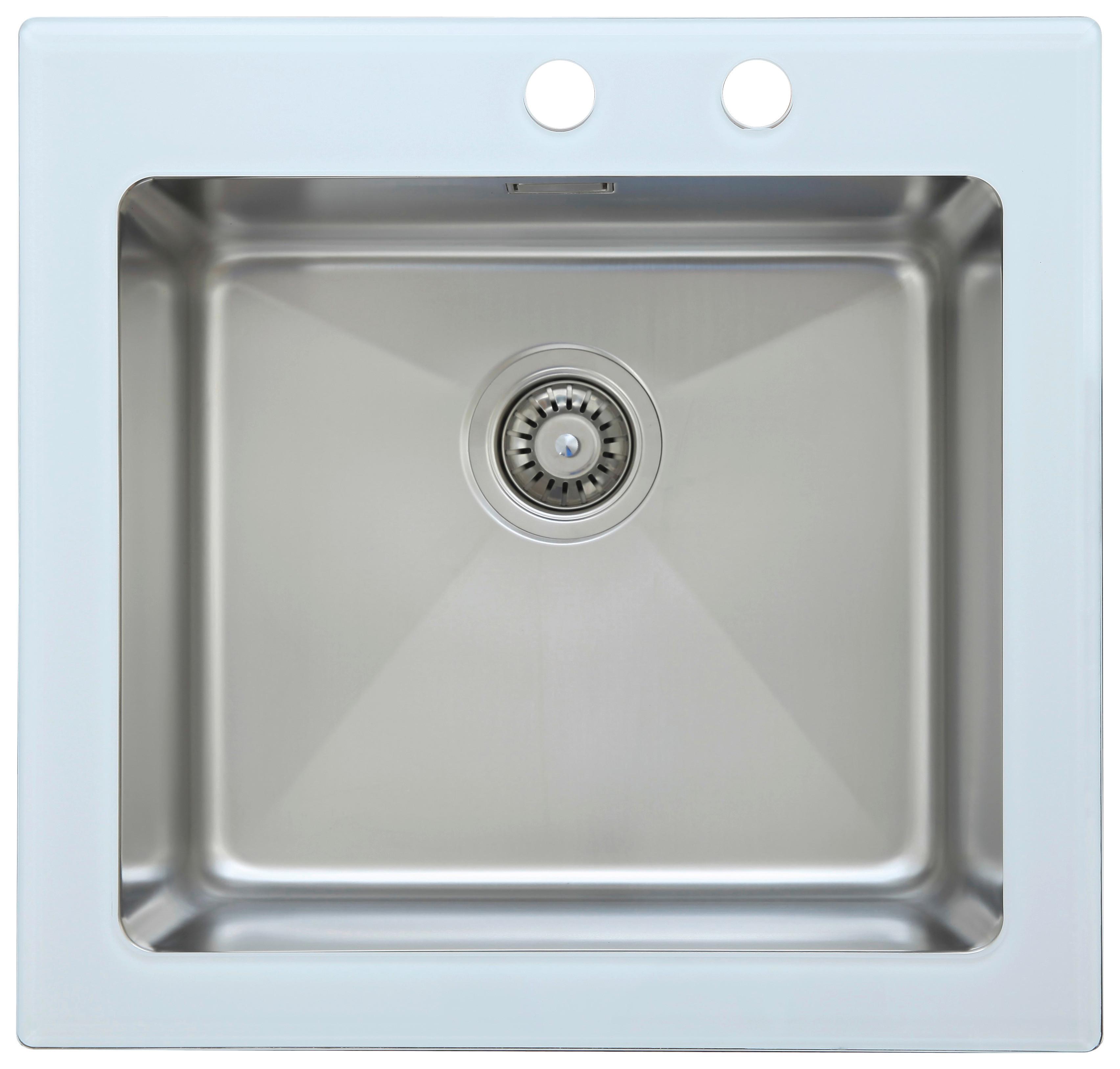 Spüle Respekta Edelstahl/Glas Bxt: 55x53 cm - Weiß, Trend, Glas/Metall (55/21/53cm) - Respekta