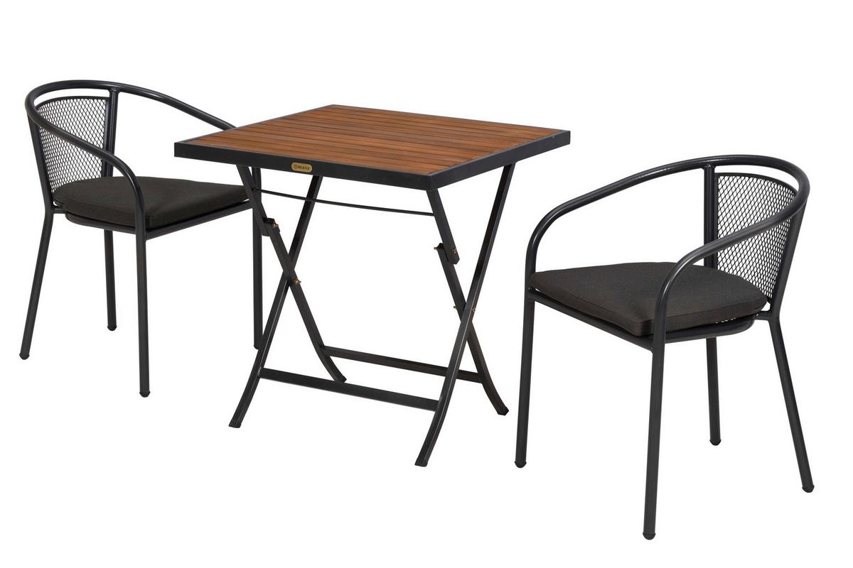 Balkonmöbel Set Delos 5 -Teilig. aus Holz, Metall - Graphitfarben/Grau, KONVENTIONELL, Holz/Textil - Gardenson