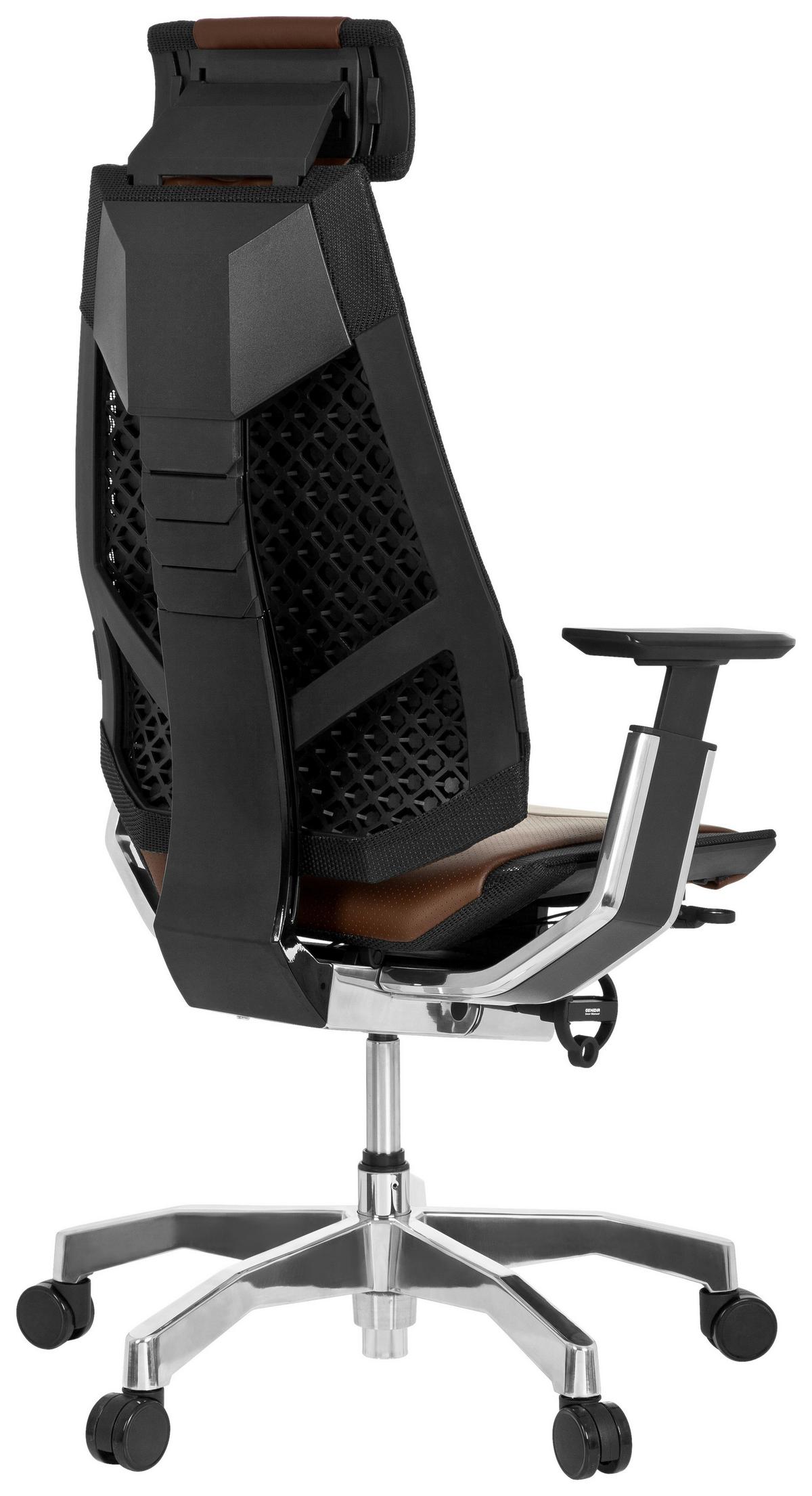 Drehstuhl Genidia Pro Braun/Schwarz - Alufarben/Schwarz, MODERN, Leder/Kunststoff (57/119/46cm) - MID.YOU