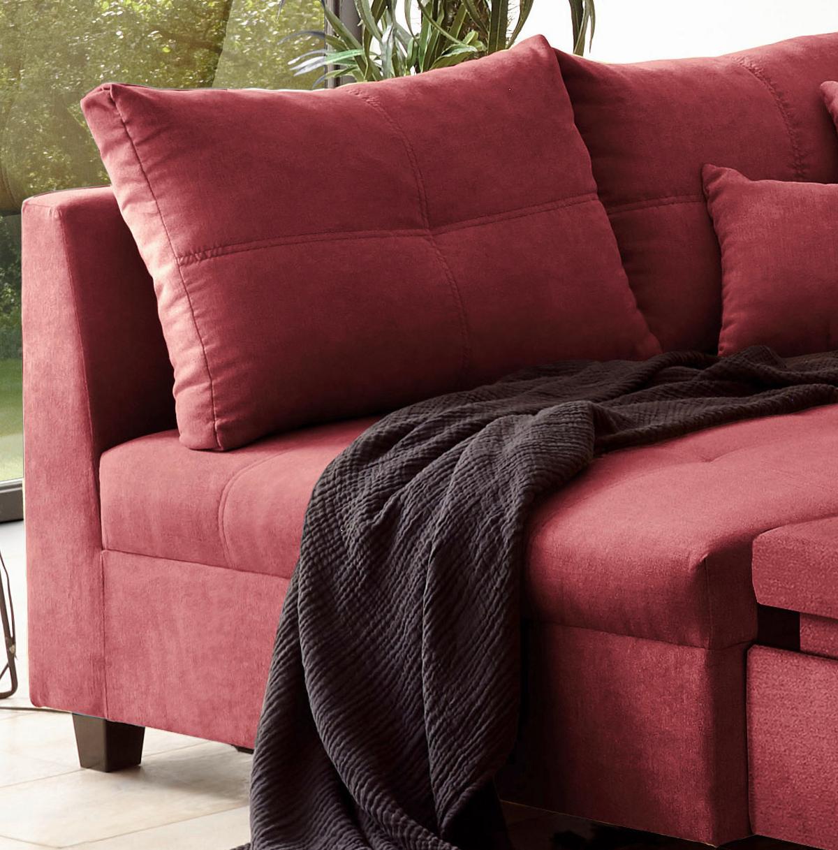 Ecksofa mit Schlaffunktion + Kissen Lea, Polyester-Nylon - Beere/Schwarz, Basics, Holzwerkstoff/Textil (176/248cm) - MID.YOU