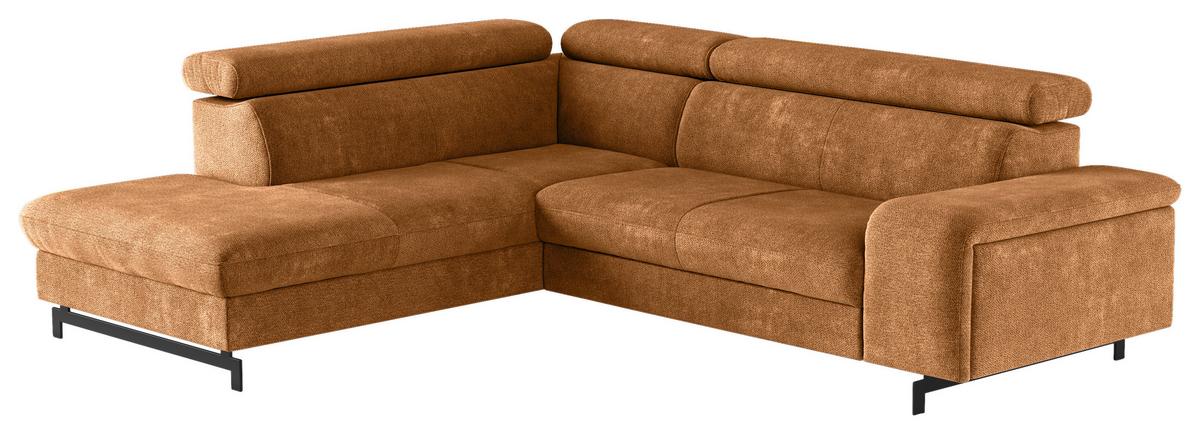 Ecksofa mit Bettkasten Emma Cognac 215x262 cm - Cognac/Schwarz, Textil (215/262cm) - MID.YOU