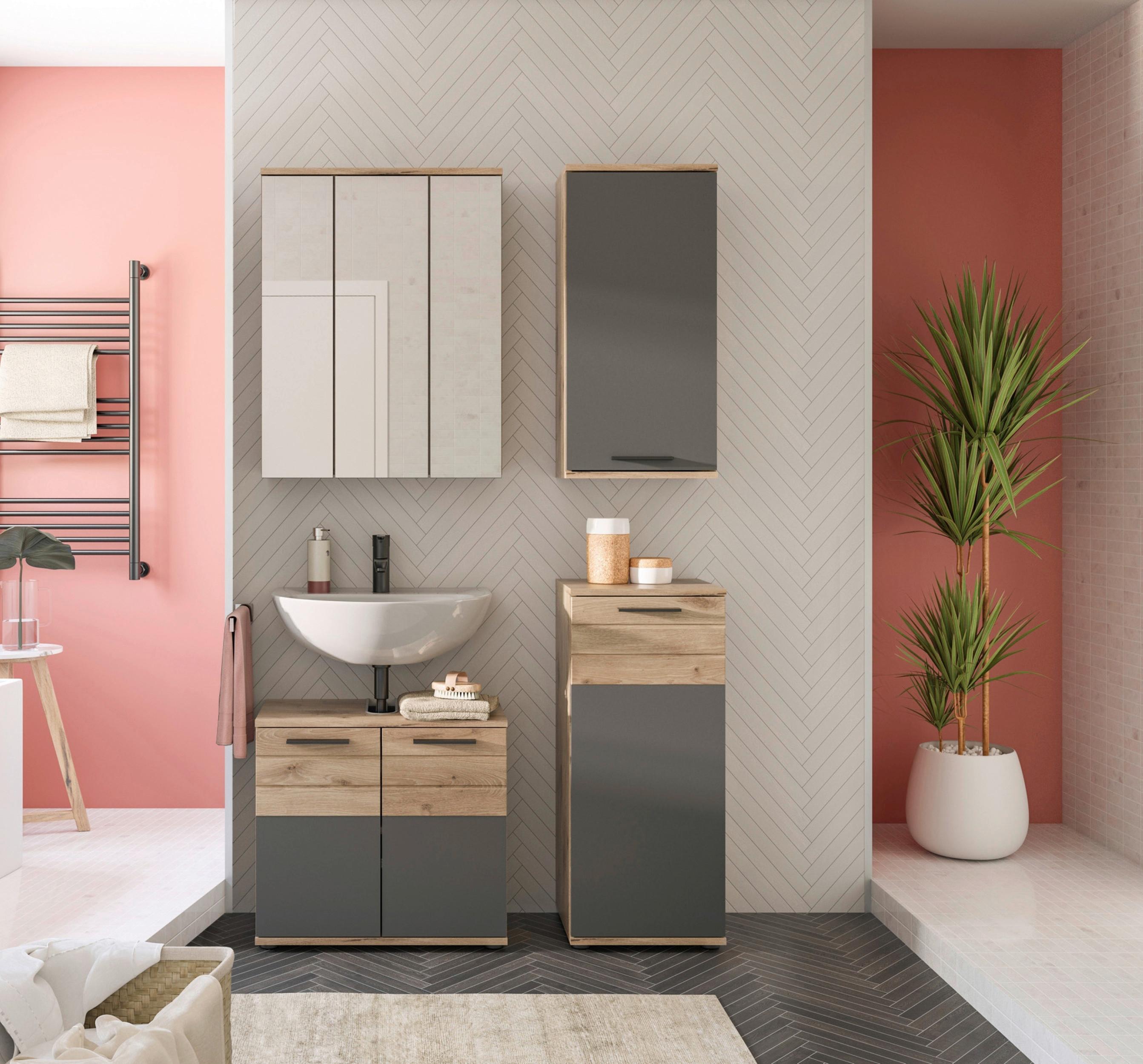 Kúpeľňa Mason, 4-dielna, dub - čierna/sivá, Modern, kompozitné drevo/plast (97cm) - MID.YOU