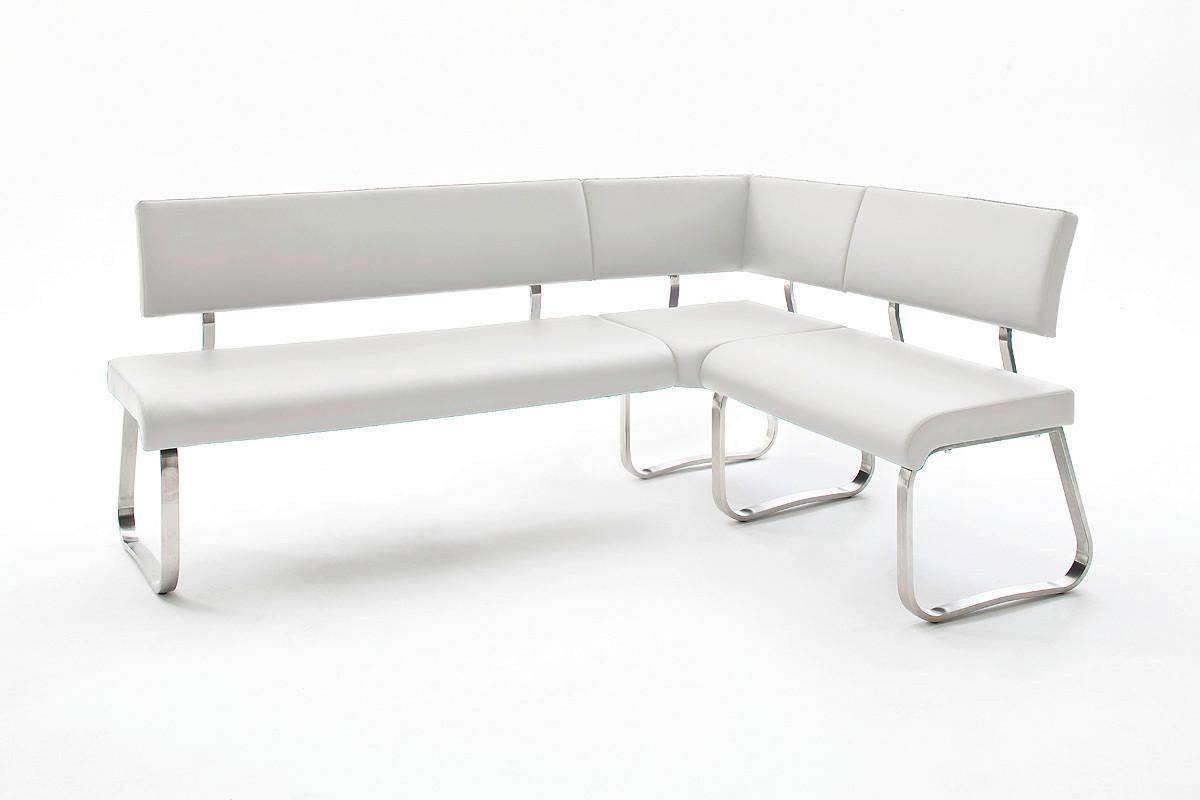 Eckbank Arco Leder Weiß B: 200 cm - Edelstahlfarben/Weiß, Trend, Leder/Metall (200/150cm)
