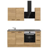 Kuchyňská linka 180 cm, dub Sierra - barvy dubu/černá, Moderní, kov/kompozitní dřevo (180cm) - Nobilia