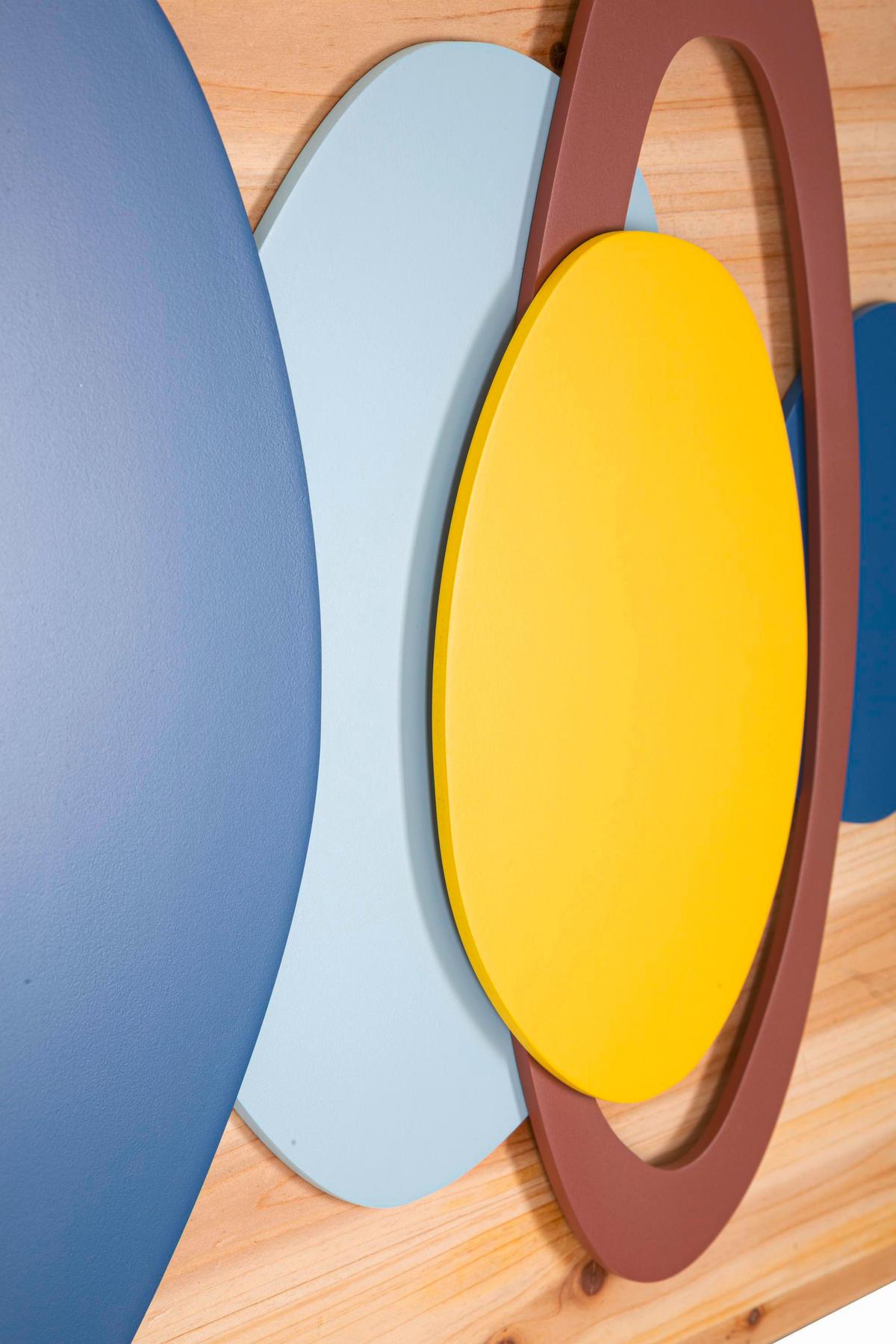 Wanddeko Wood Color Blau, Gelb, Naturfarbe B: 80cm - Blau/Gelb, Basics, Holz/Metall (80/50/2.5cm)