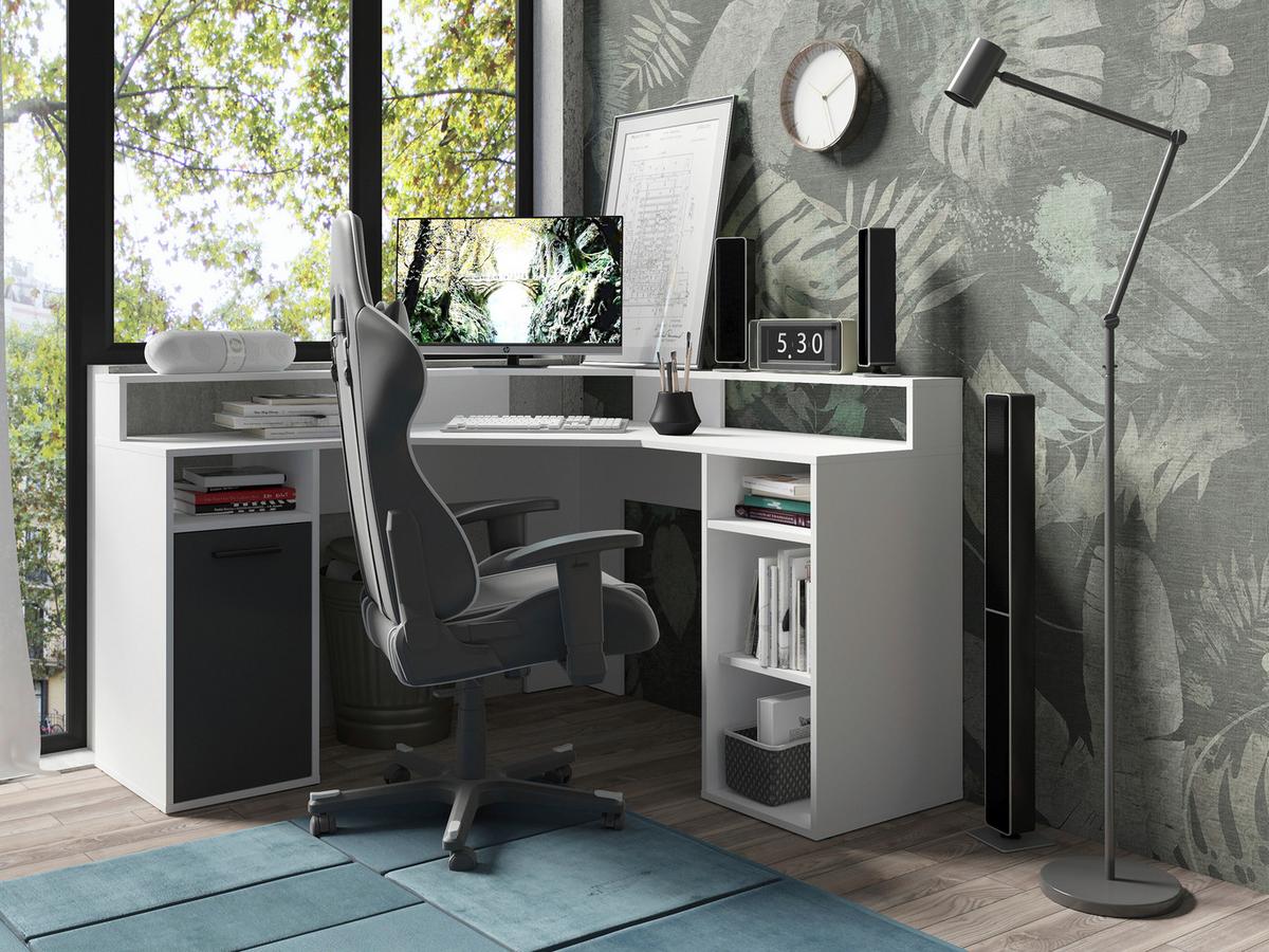 Eckschreibtisch mit Stauraum B: 139 cm Fox Antharzit/Weiß - Anthrazit/Weiß, KONVENTIONELL, Holzwerkstoff (139/139/90cm) - MID.YOU