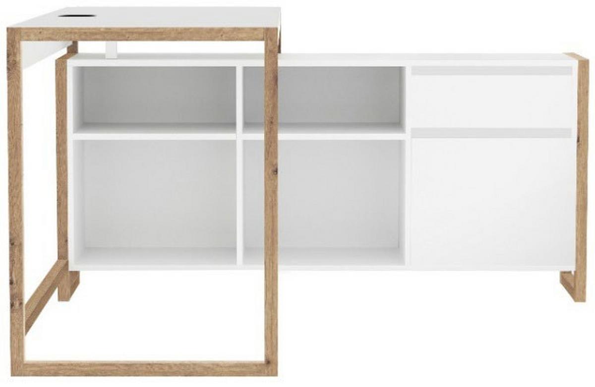 Eckschreibtisch Denver Weiß/ Eiche Artisan D. L: 139cm - Eiche Artisan/Weiß, MODERN, Holzwerkstoff (139/139/75cm) - MID.YOU