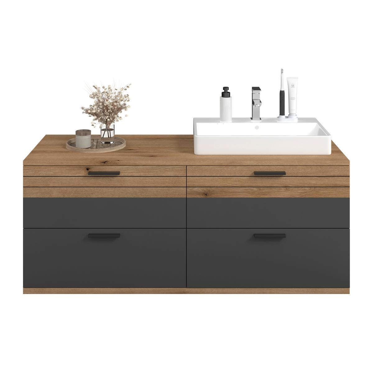Waschbeckenunterschrank Cotia Cotlu B: 57 cm Anthrazit - Eichefarben/Anthrazit, MODERN, Keramik/Holzwerkstoff (140/57/48cm) - James Wood