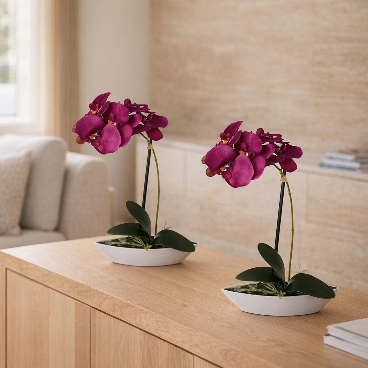 Kunstpflanze Orchideen Lila, Topf: Weiß, H: 30 cm - Lila/Weiß, Design, Keramik/Kunststoff (30cm)