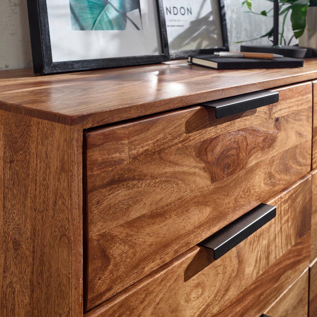 Sideboard Sheesham Sheeshamfarben B: 117 Cm - Sheeshamfarben/Schwarz, Design, Holz (117/80/42cm) - MID.YOU