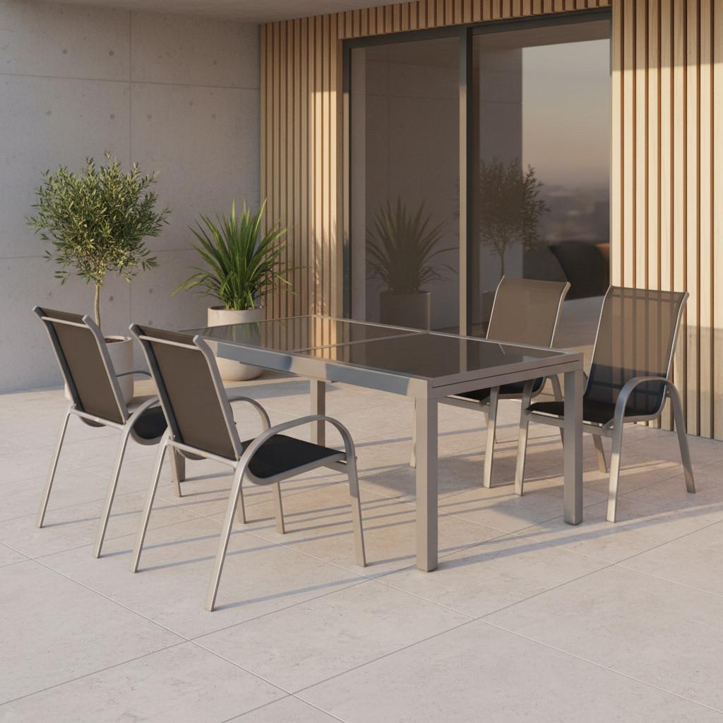 Gartenmöbel Set 5-tlg. Amalfi Aus Metall/textil - Silberfarben/Schwarz, MODERN, Textil/Metall - Gardenson