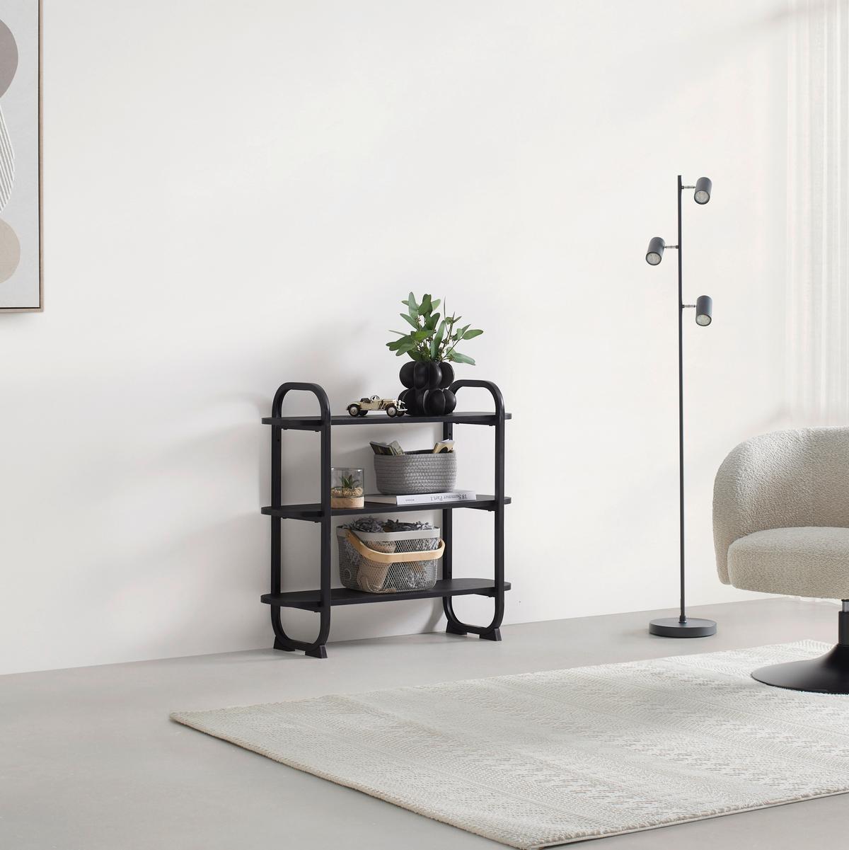 REGÁL BEND -EXKLUSIV- - čierna, Modern, kov/kompozitné drevo (76/72/27cm) - Mömax