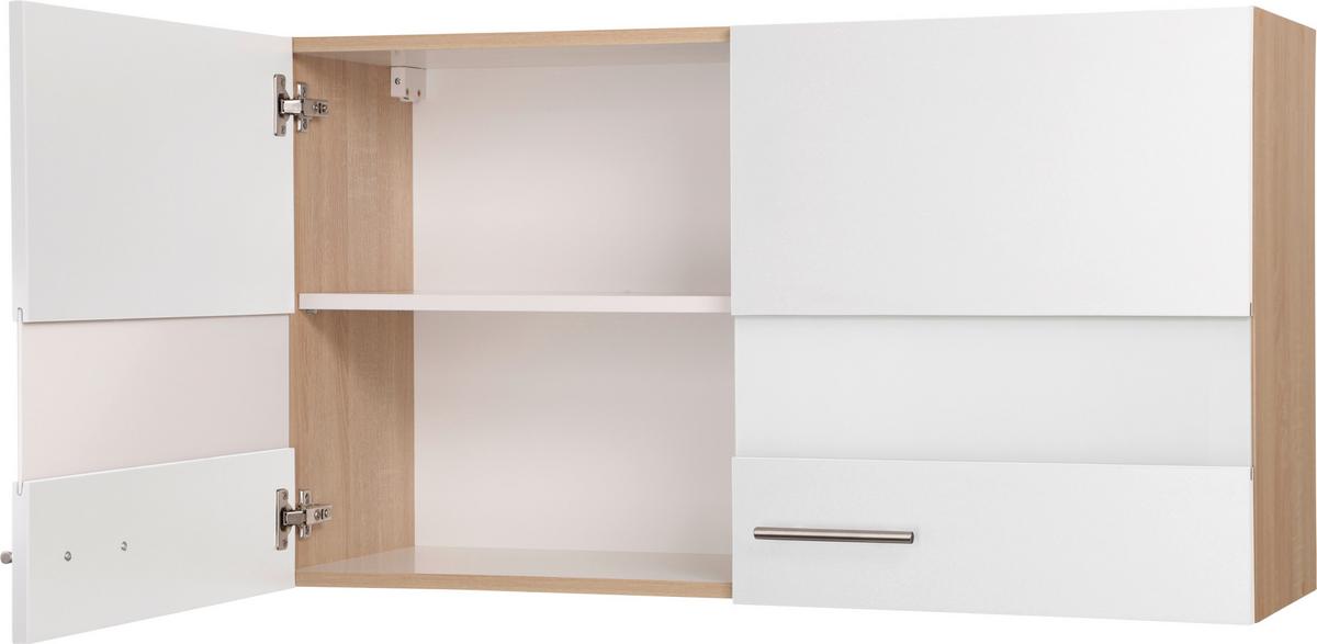 Küchenoberschrank Merle Weiß/Eiche Dekor B:100cm - Eichefarben/Weiß, Basics, Glas/Holzwerkstoff (100/56,1/34,6cm) - Respekta