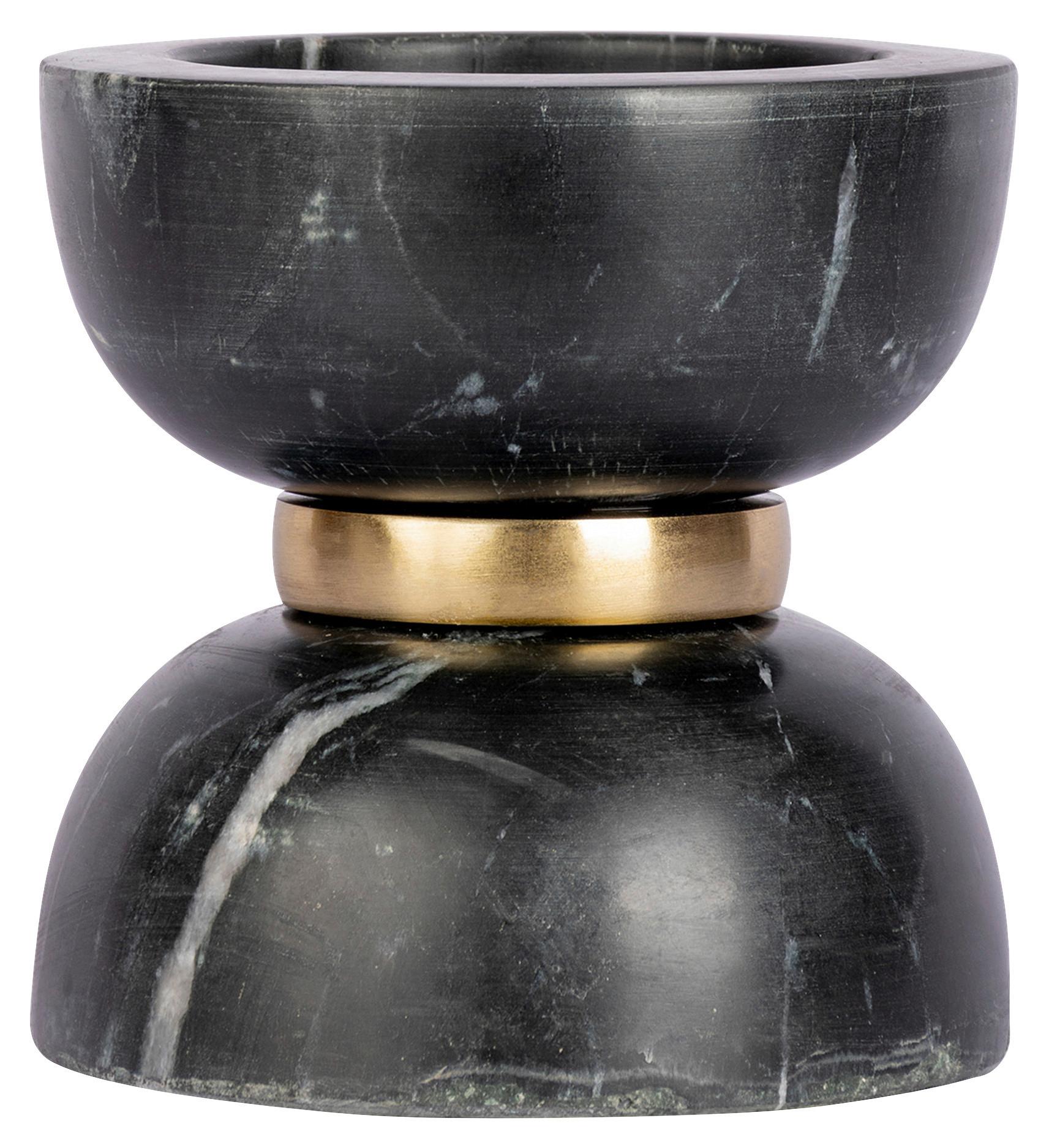 Kerzenhalter Sorin Schwarz/Gold 12,75x12,75 cm - Goldfarben/Schwarz, Trend, Stein/Metall (12.75/12.75/14cm) - Kayoom