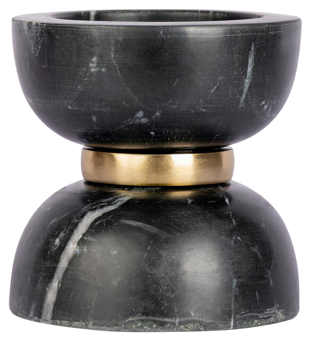 Kerzenhalter Sorin Schwarz/Gold 12,75x12,75 cm - Goldfarben/Schwarz, Trend, Stein/Metall (12.75/12.75/14cm) - Kayoom
