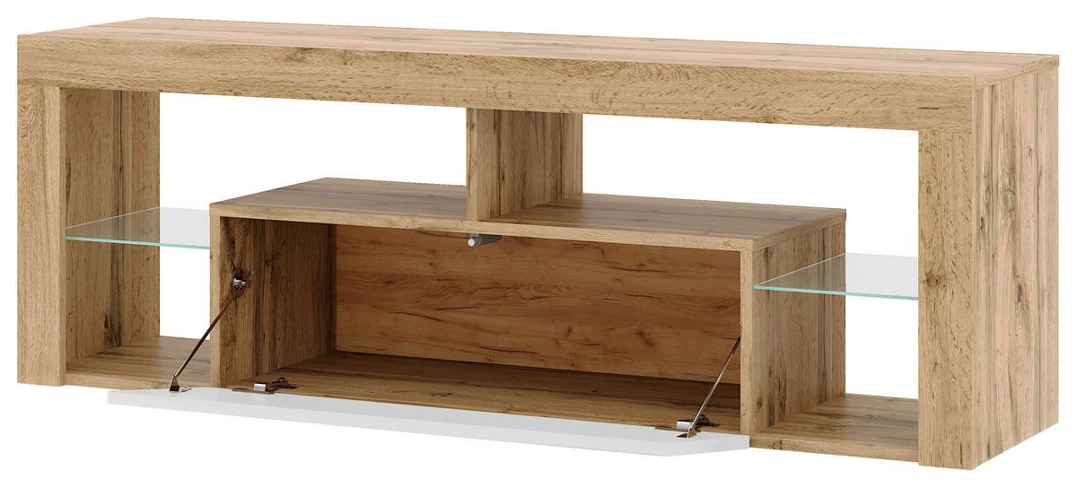 TV-Lowboard Everest B: 140 cm Wotan Eiche Dekor Weiß - Eiche Wotan/Schwarz, Design, Glas/Holzwerkstoff (140/50,5/35cm) - Livetastic