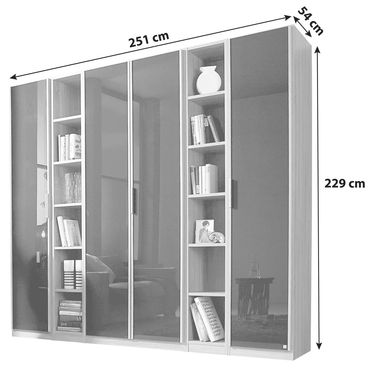 Drehtürenschrank 251cm Essensa Anthrazit/eichefarben - Eichefarben/Anthrazit, Design, Glas/Holzwerkstoff (251/229/54cm) - Rauch Möbel