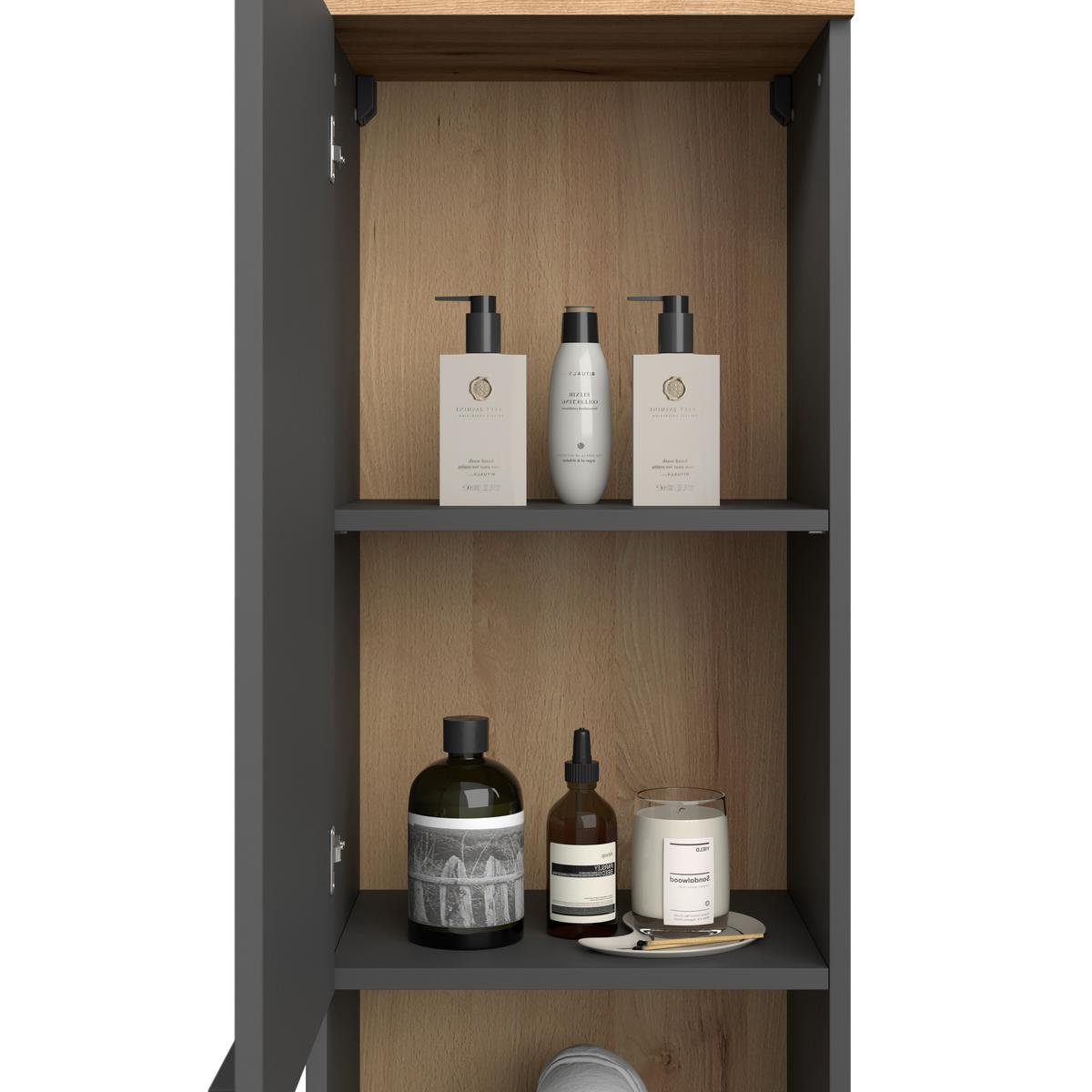 Badezimmer Hochschrank Cotia Cotls 40x170 cm Anthrazit - Eichefarben/Anthrazit, MODERN, Holzwerkstoff (40/170/30cm) - James Wood