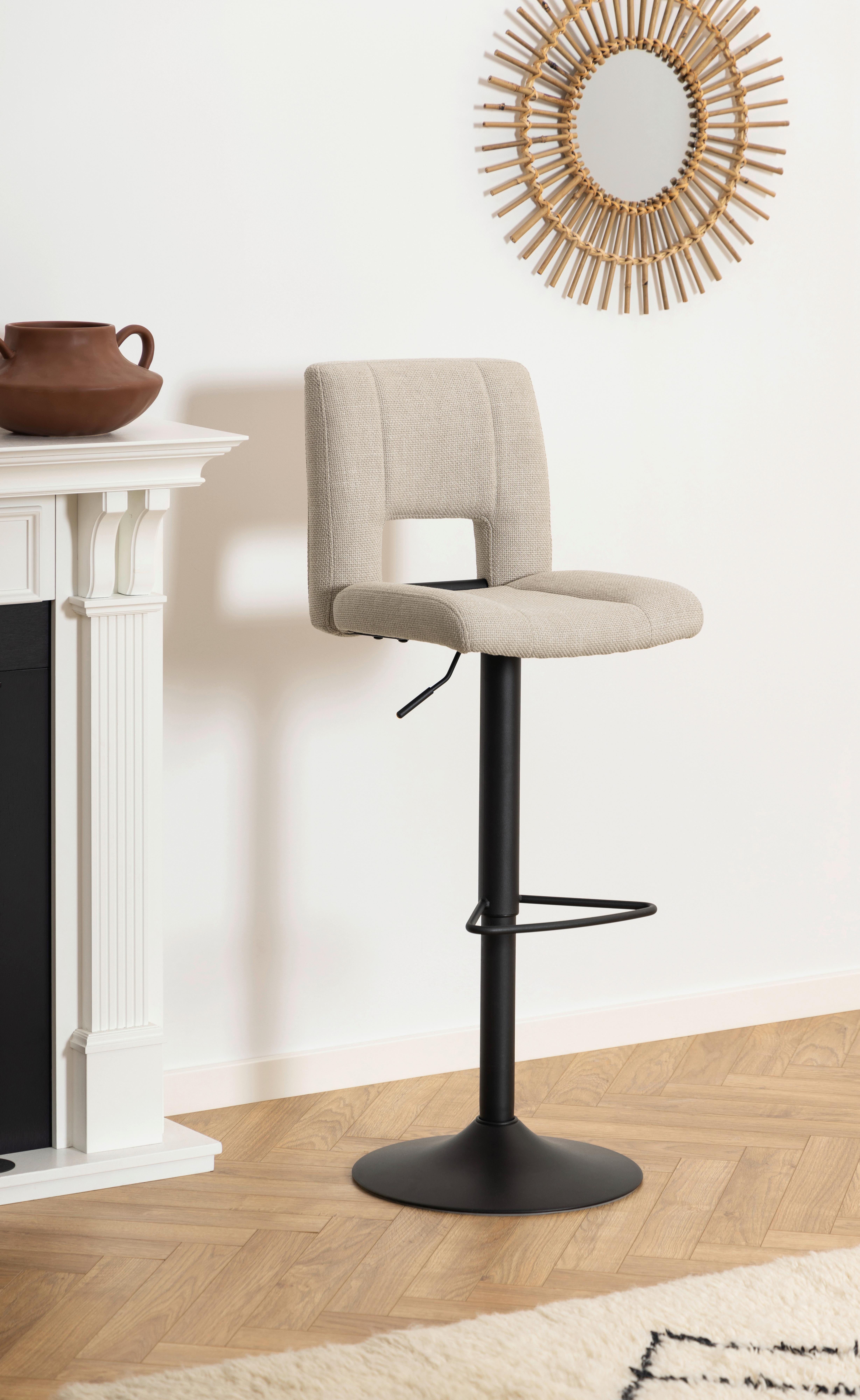 Barhocker Sylvia - Hellbraun/Beige, Design, Textil/Metall (41,5/115/52cm) - MID.YOU