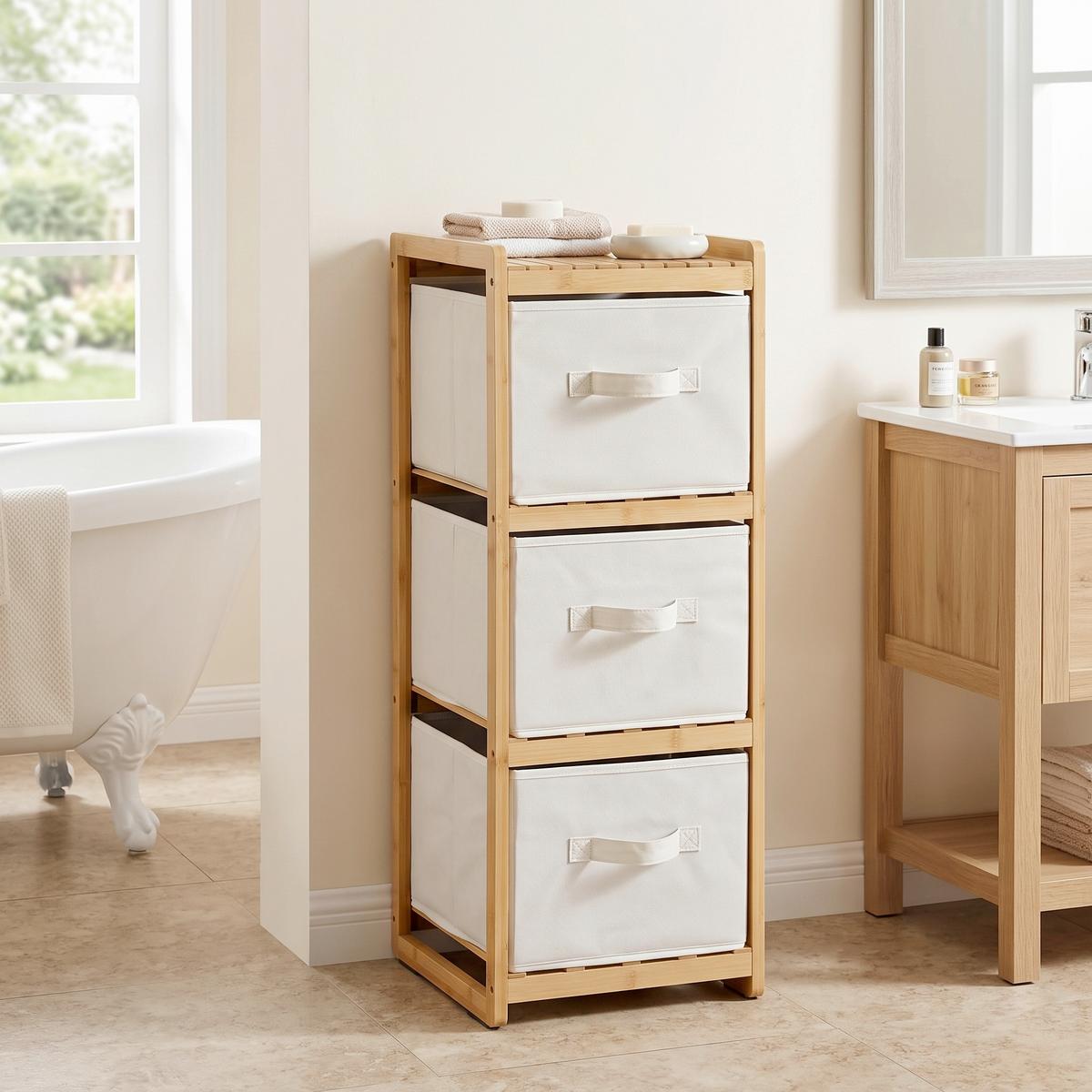 BADEZIMMERREGAL Creme/Naturfarben B: 29,5cm - Hellbraun/Creme, Basics, Naturmaterialien/Textil (29,5/87/33,5cm) - Kesper