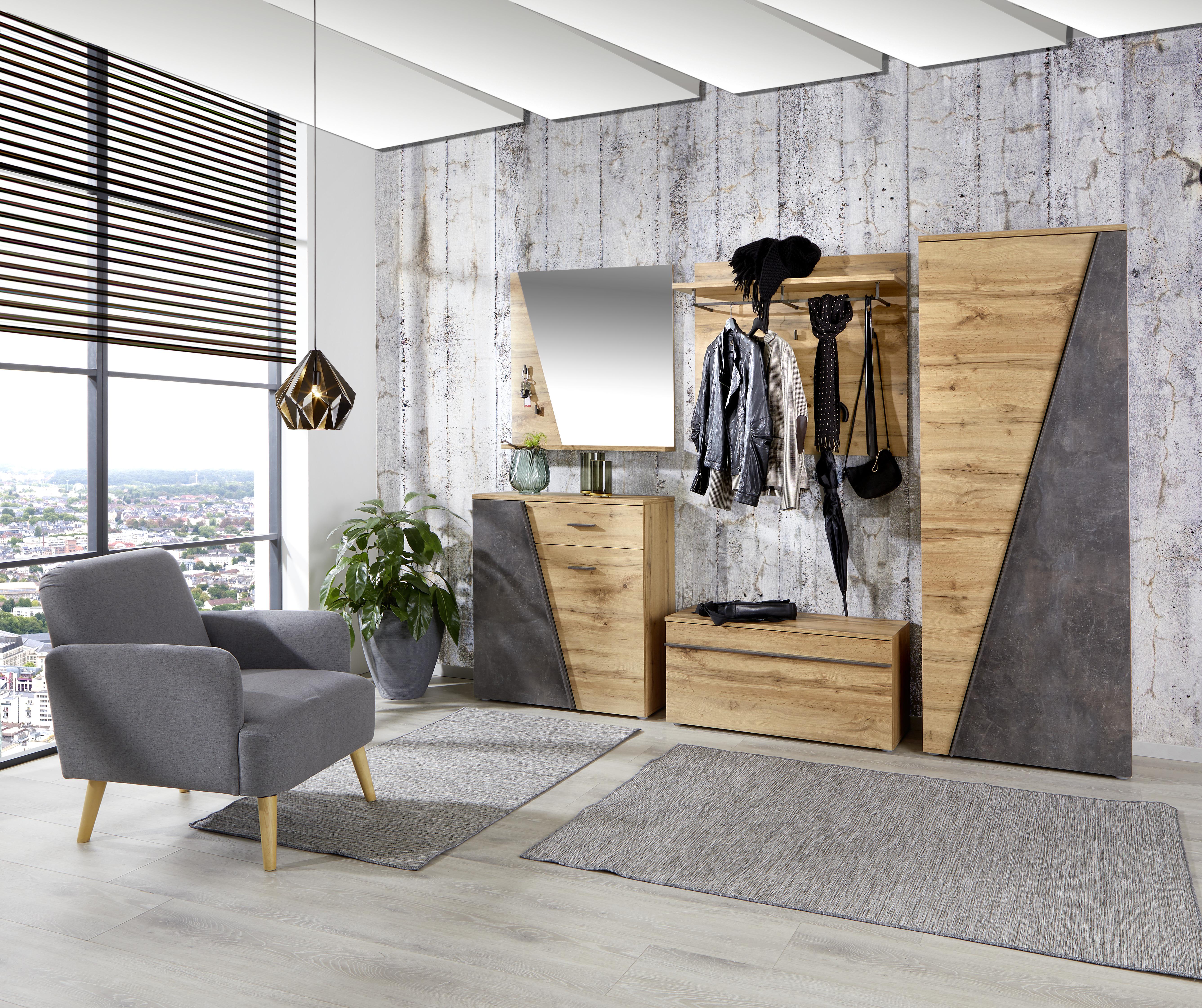 Kommode 80cm Venedig Wotan Eiche Dekor/Betonoptik - Eichefarben/Dunkelgrau, MODERN, Holzwerkstoff (80/92/35cm)