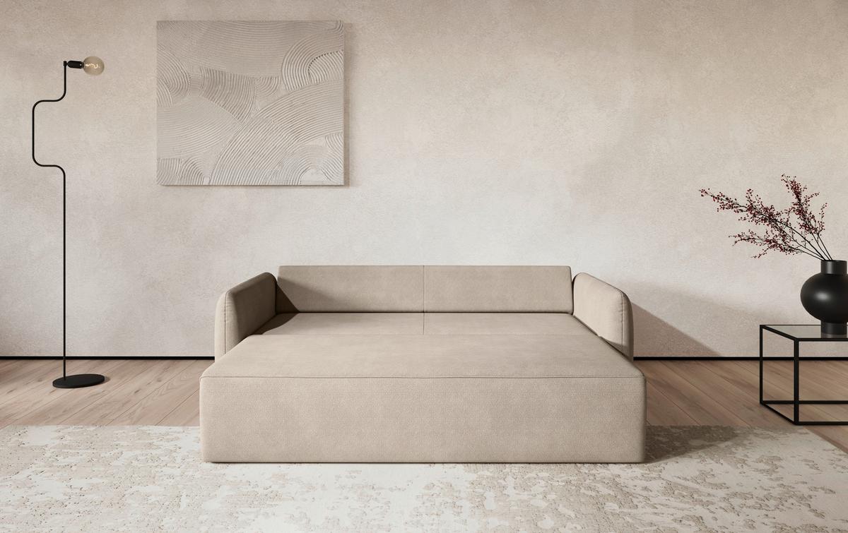 Megasofa mit Bettfunktion Flow Mikrofaser natur, B: 222cm - Schwarz/Naturfarben, Trend, Textil (222/89/102cm) - MID.YOU