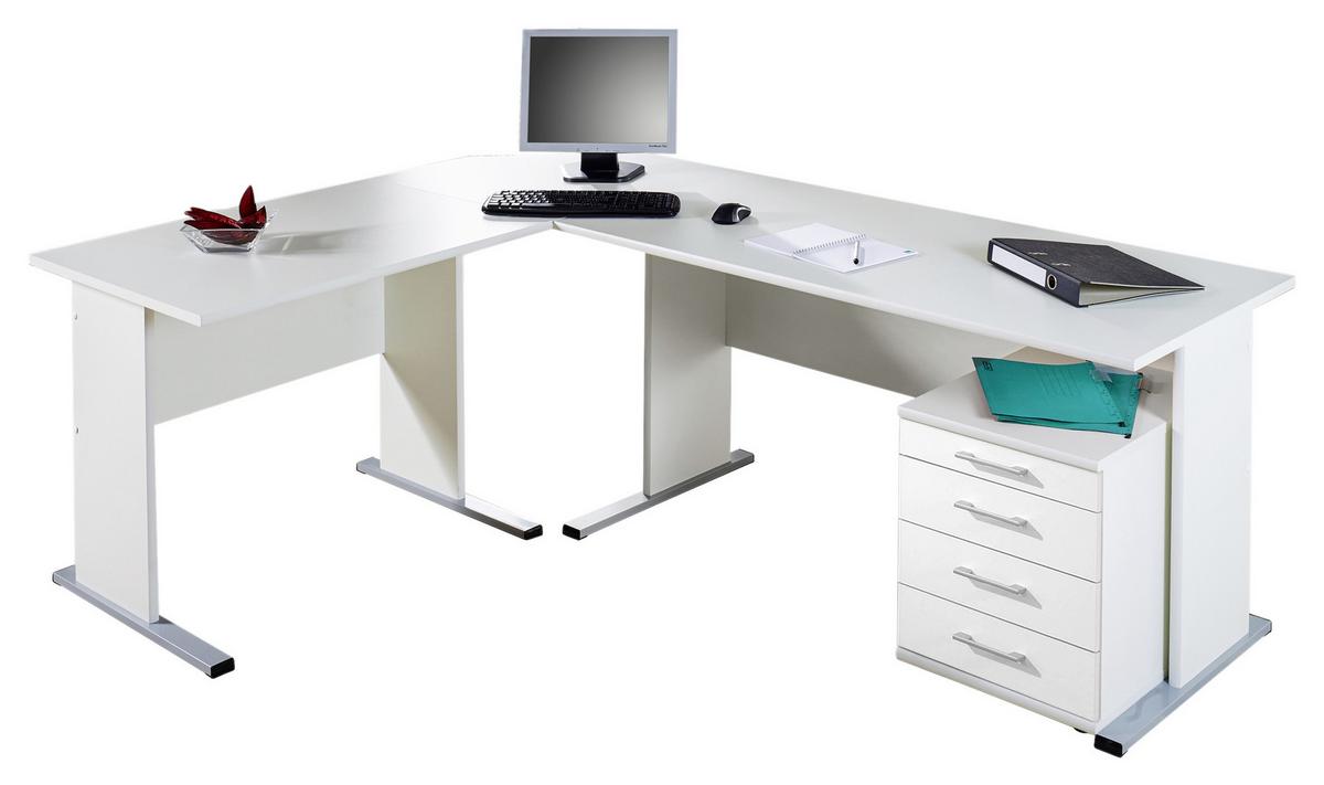 Schreibtisch B 140cm H 74,2cm Serie 200, Weiß - Silberfarben/Weiß, Basics, Holzwerkstoff/Metall (140/65/74,2cm) - MID.YOU