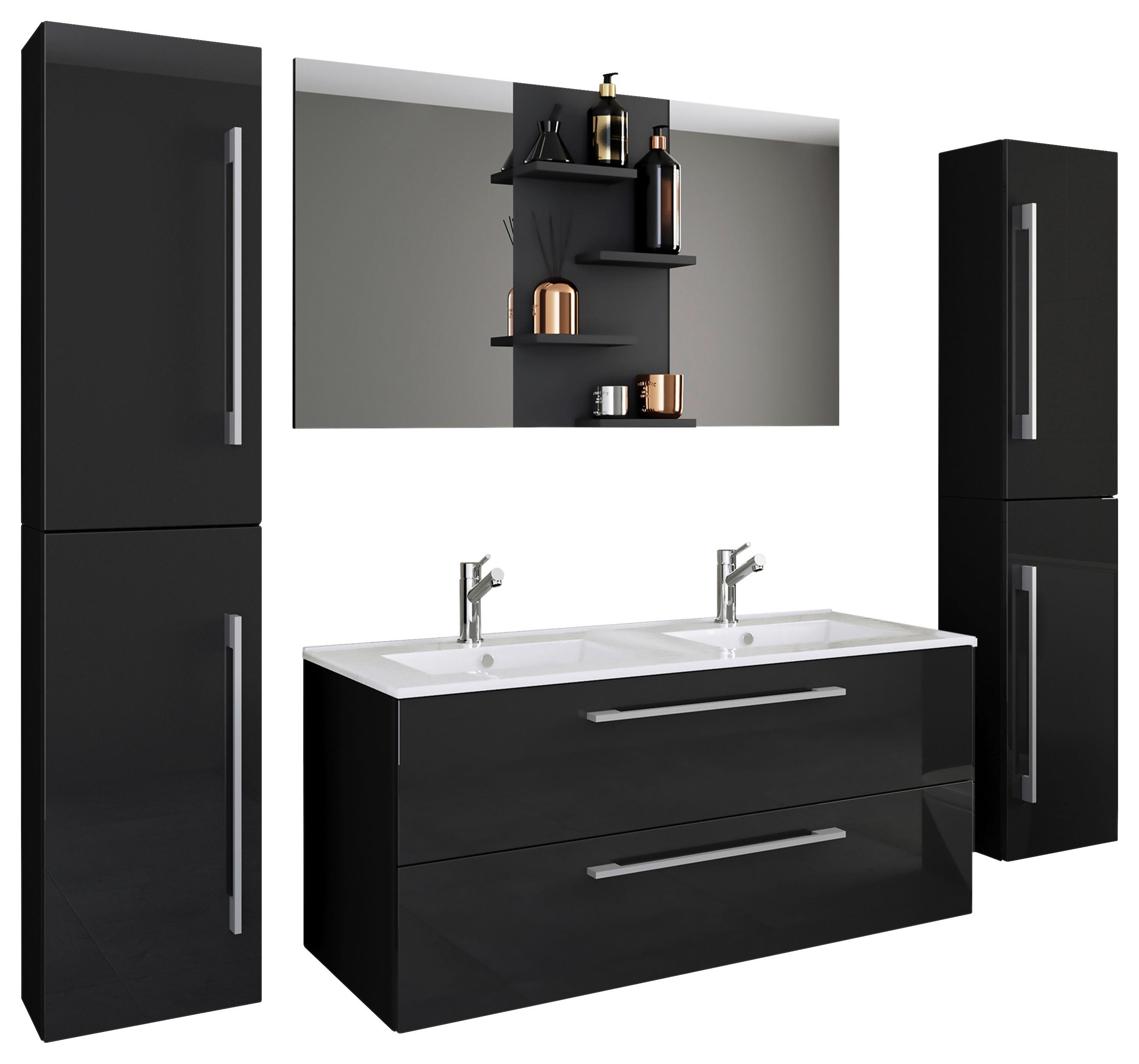 Badezimmer Budasi Schwarz B: 111 cm - Schwarz/Weiß, MODERN, Keramik/Holzwerkstoff (178cm) - MID.YOU