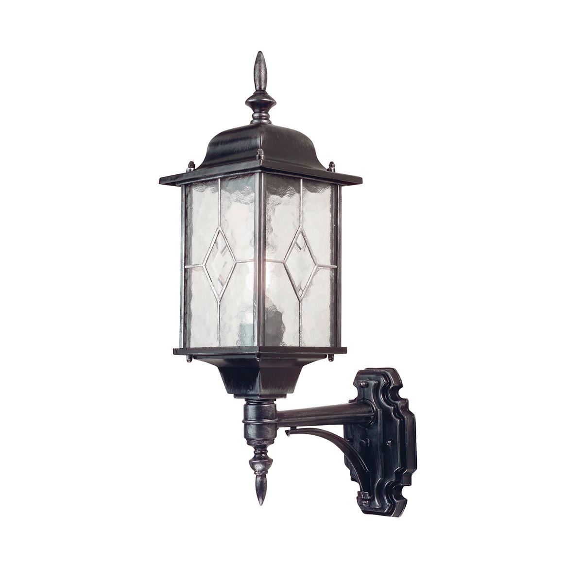Außenwandleuchte 100 Watt Metall Glas, Wandmontage - Silberfarben/Schwarz, KONVENTIONELL, Glas/Metall (15.9/53.5/28.5cm) - Elstead Lighting