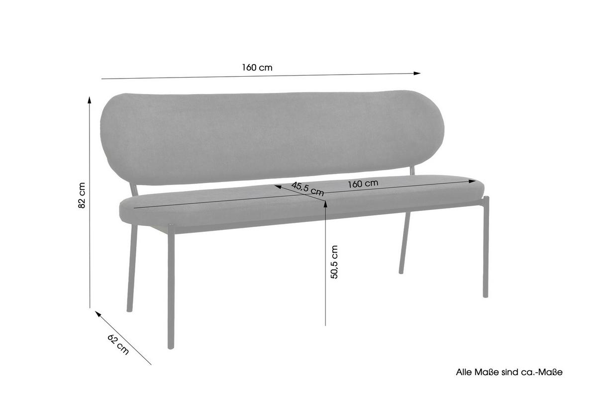 Sitzbank Jersey Schwarz, Dunkelgrau B: 160 Cm - Dunkelgrau/Schwarz, Design, Textil/Metall (160/82/62cm) - MID.YOU