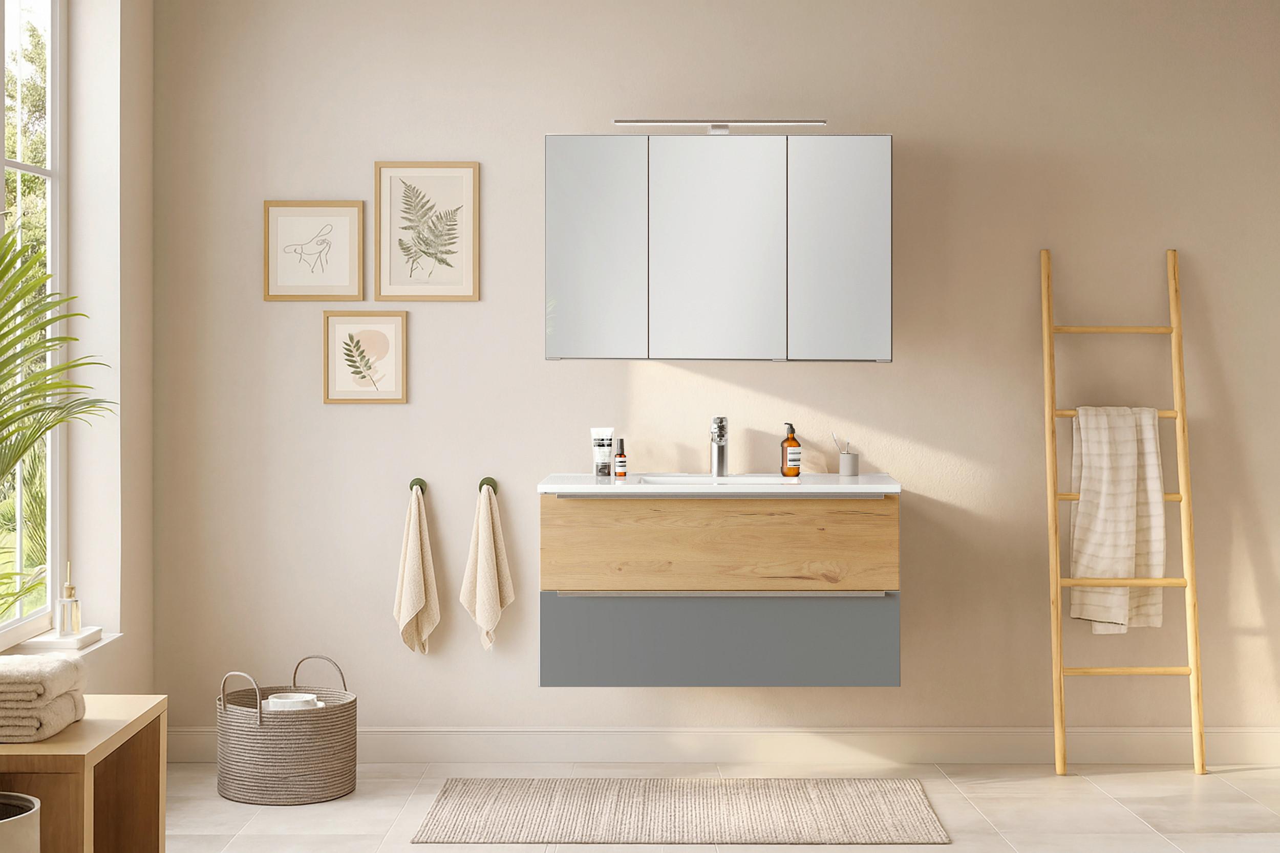 Badezimmer Verona Grau/Wildeiche 2-teilig - Wildeiche/Weiß, Trend, Glas/Holzwerkstoff (100/200/47cm) - Held