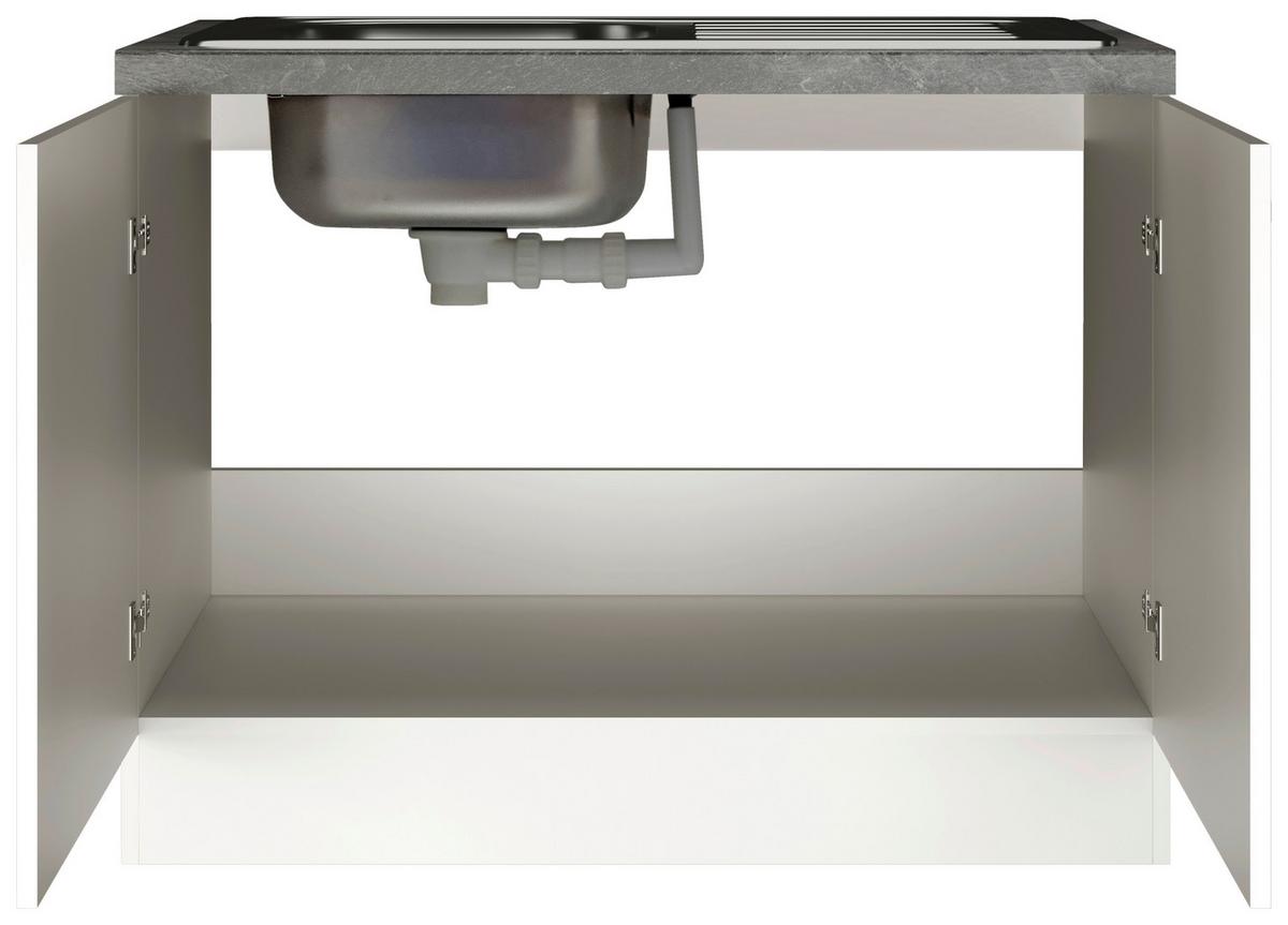 Mosogató Alsószekrény Alba - magasfényű fehér/fehér, Modern, faalapú anyag (100/86/57cm)