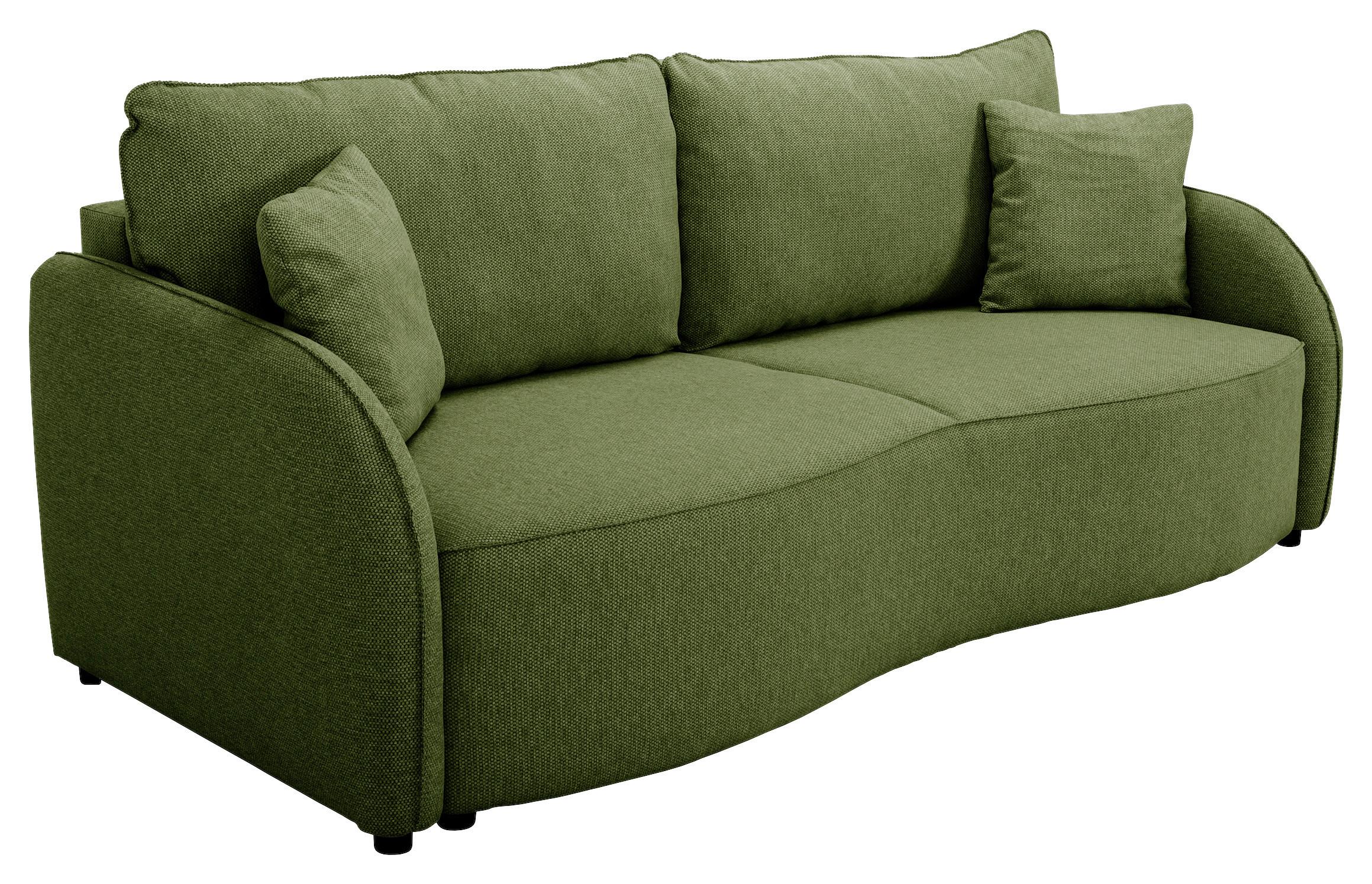 Schlafsofa Bari mit Bettkasten olivgrün, 215x100cm - Schwarz/Olivgrün, KONVENTIONELL, Holz/Holzwerkstoff (215/100cm)