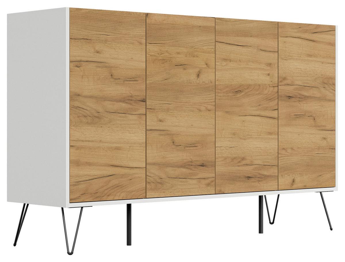 Sideboard Posseik Industrial Eichefarben/weiß B: 155 Cm - Eichefarben/Weiß Hochglanz, Design, Holzwerkstoff (155/93,6/42cm) - P & B