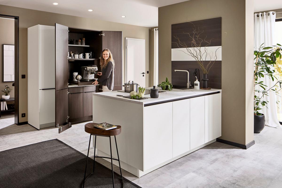 Einbauküche Ip 3150 - Nussbaumfarben/Weiß, MODERN, Holzwerkstoff (226,4cm) - Impuls