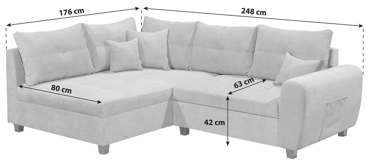 Ecksofa mit Schlaffunktion + Kissen Lea, Polyester-Nylon - Beere/Schwarz, Basics, Holzwerkstoff/Textil (176/248cm) - MID.YOU