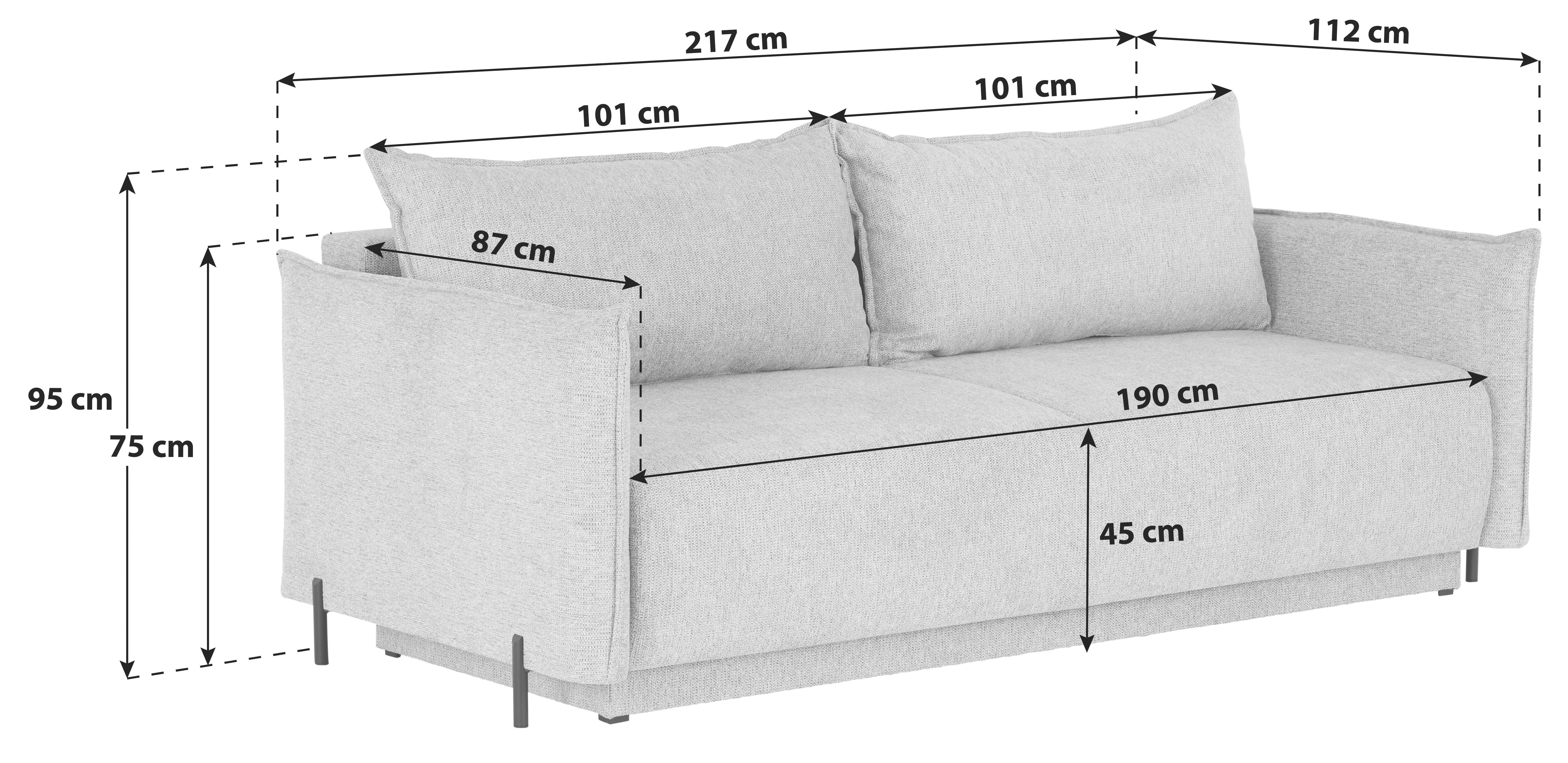 3-Sitzer-Sofa Mit Schlaffunktion Giulia B:217cm - Creme/Schwarz, MODERN, Textil (217/75-95/112cm) - Luca Bessoni