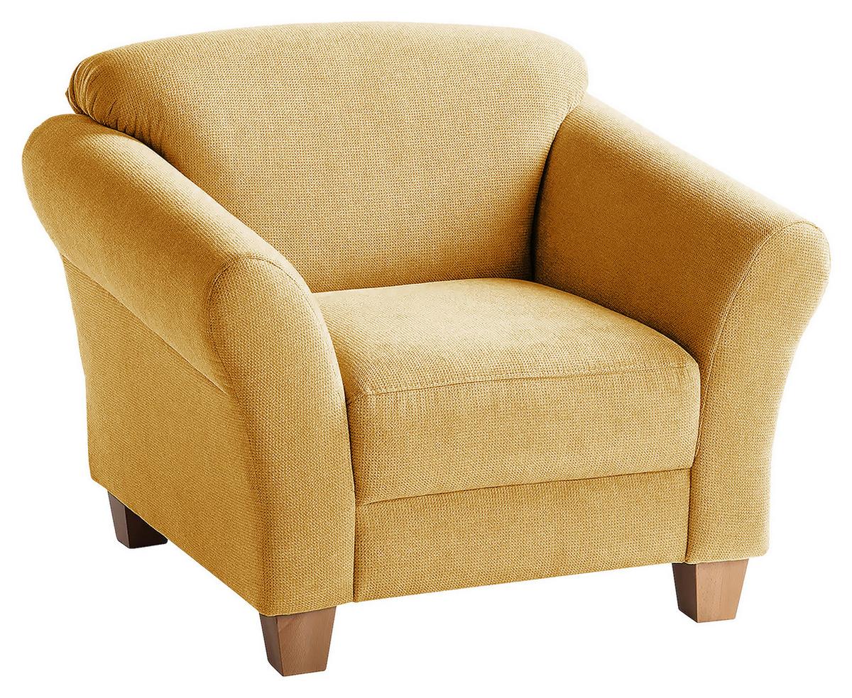 Sessel Gotland senfgelb Rücken echt, 101x84x89 cm - Senfgelb/Naturfarben, KONVENTIONELL, Textil (101/84/89cm) - Sit & More