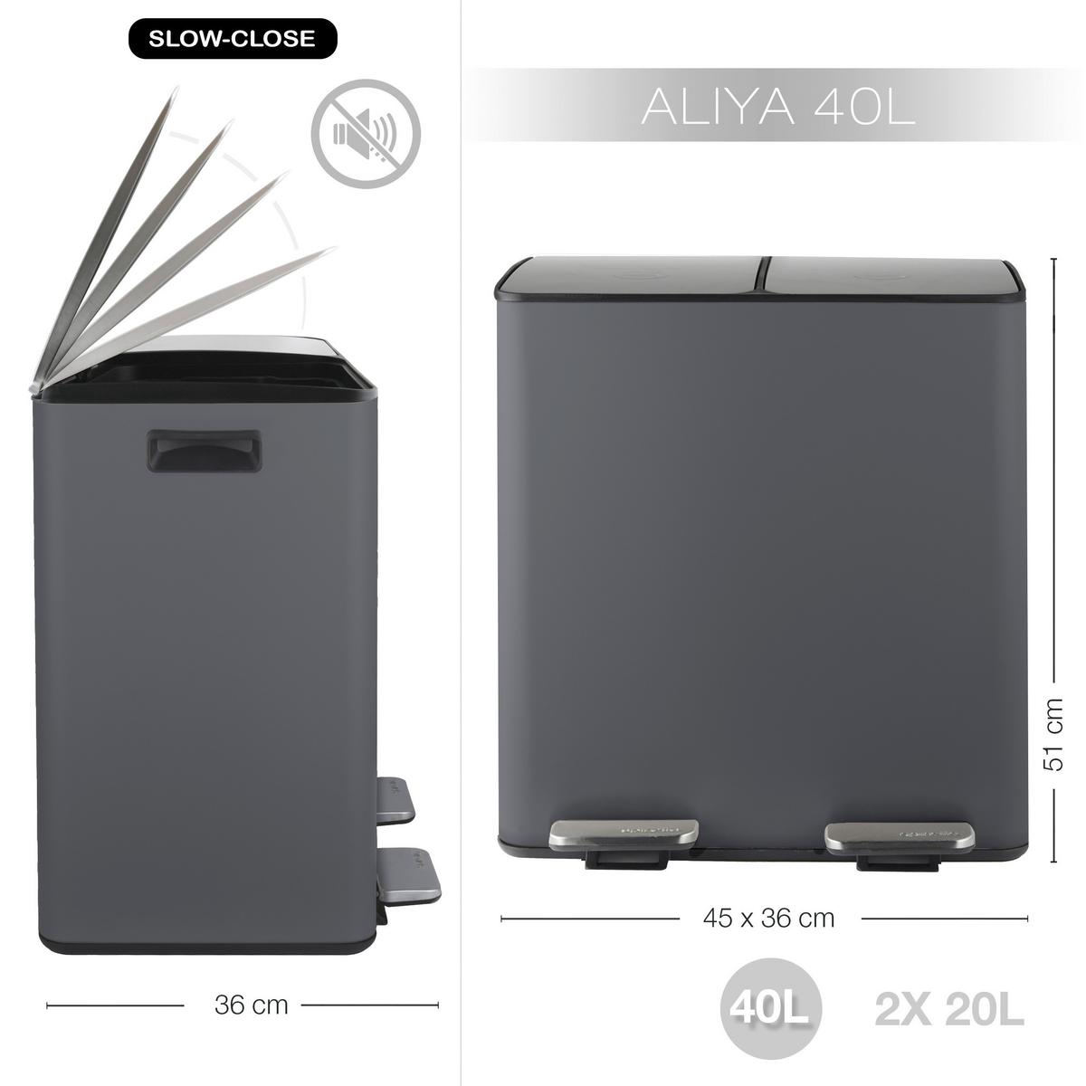 Treteimer Aliya 40l Dunkelgrau Metall LxBxH: 45x30x51 cm - Dunkelgrau/Schwarz, Basics, Kunststoff/Metall (45/30/51cm) - Spirella