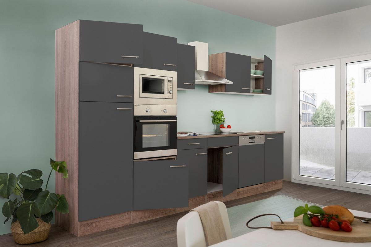Küchenzeile Ohne Geräte B: 340 Cm Grau/eiche Dekor - Eichefarben/Grau, Basics, Holzwerkstoff (340cm) - Respekta