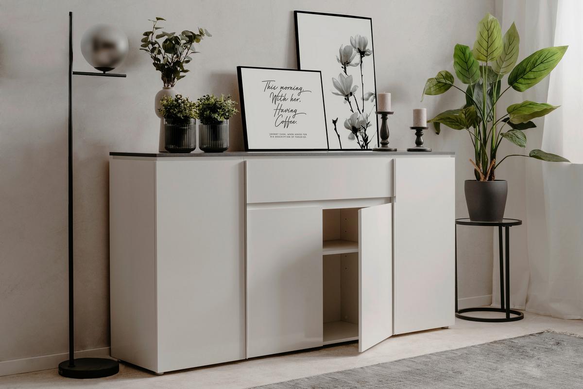 Sideboard grifflos 177,5cm Brest Weiß - Weiß Hochglanz/Silberfarben, Design, Holzwerkstoff (177,5/92/40cm) - Livetastic