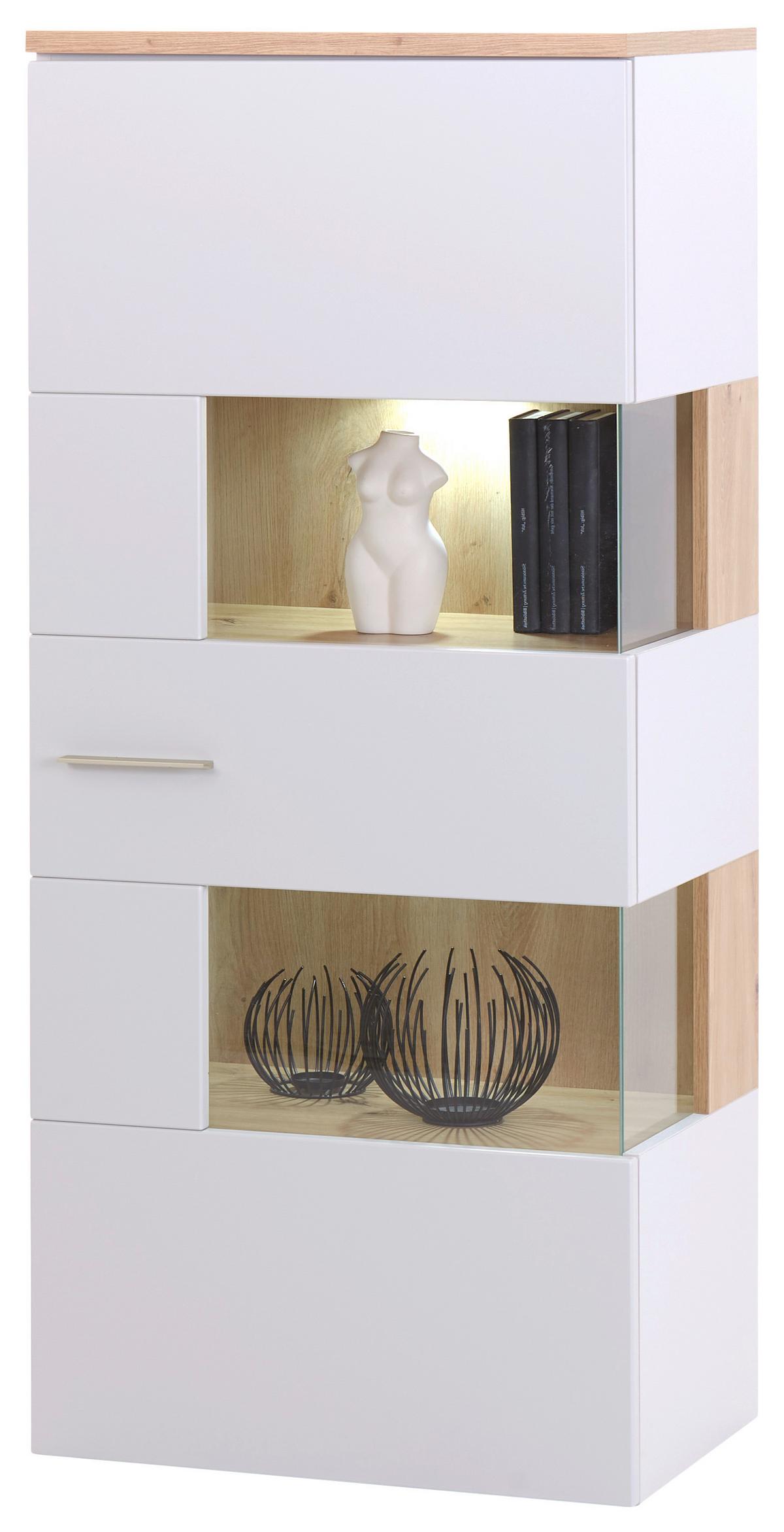 Vitrine Twin B: 60,1 cm Hellgrau/Eiche Artisan Dekor - Silberfarben/Hellgrau, MODERN, Holzwerkstoff (60,1/138,4/37,2cm)