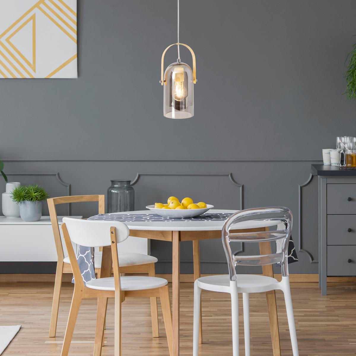 Hängeleuchte Vidrio H: 141 cm 1-Flammig mit Rauchglas - Chromfarben/Messingfarben, Design, Glas/Metall (11,8/141cm) - Näve