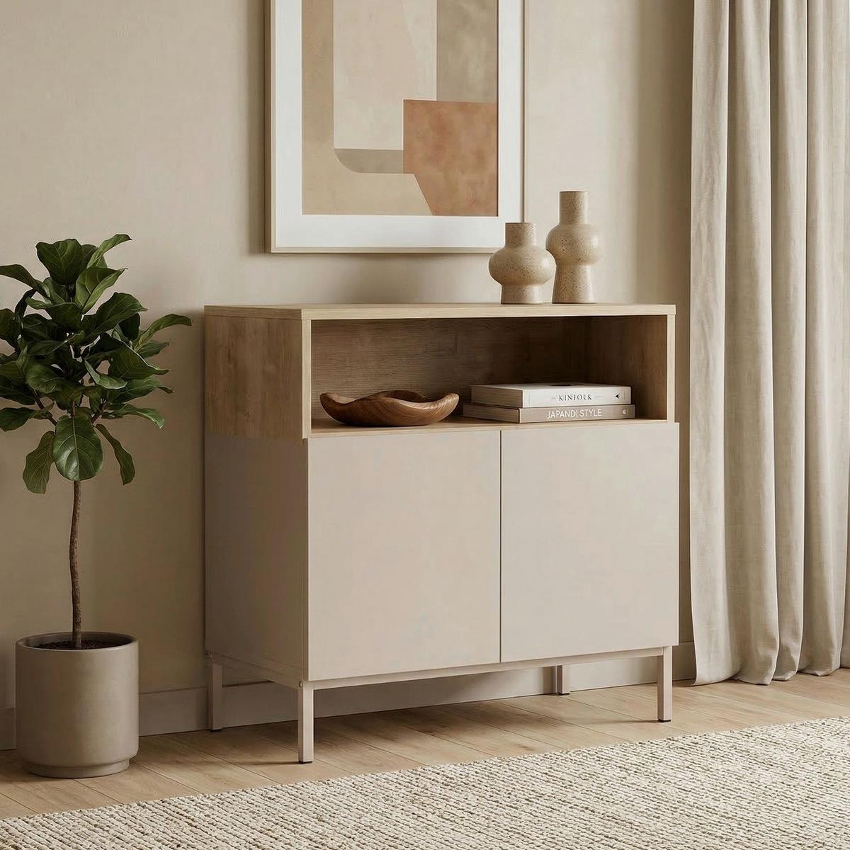 SIDEBOARD Sand-/Eichefarben B: 80cm - Sandfarben/Eichefarben, MODERN, Holzwerkstoff (80/80/40cm)