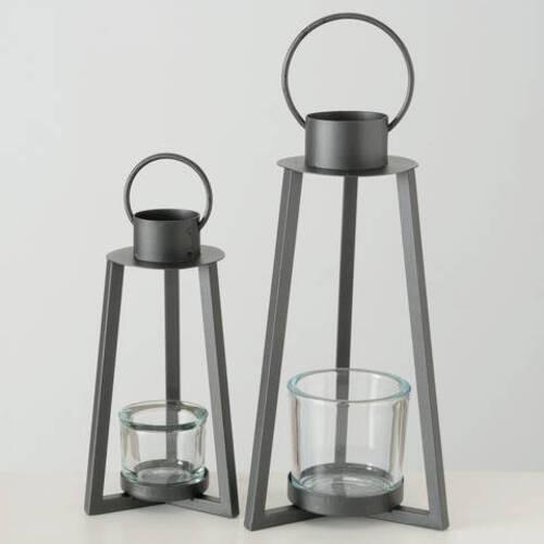 Windlicht Metall/glas Grau Ø 16 Cm