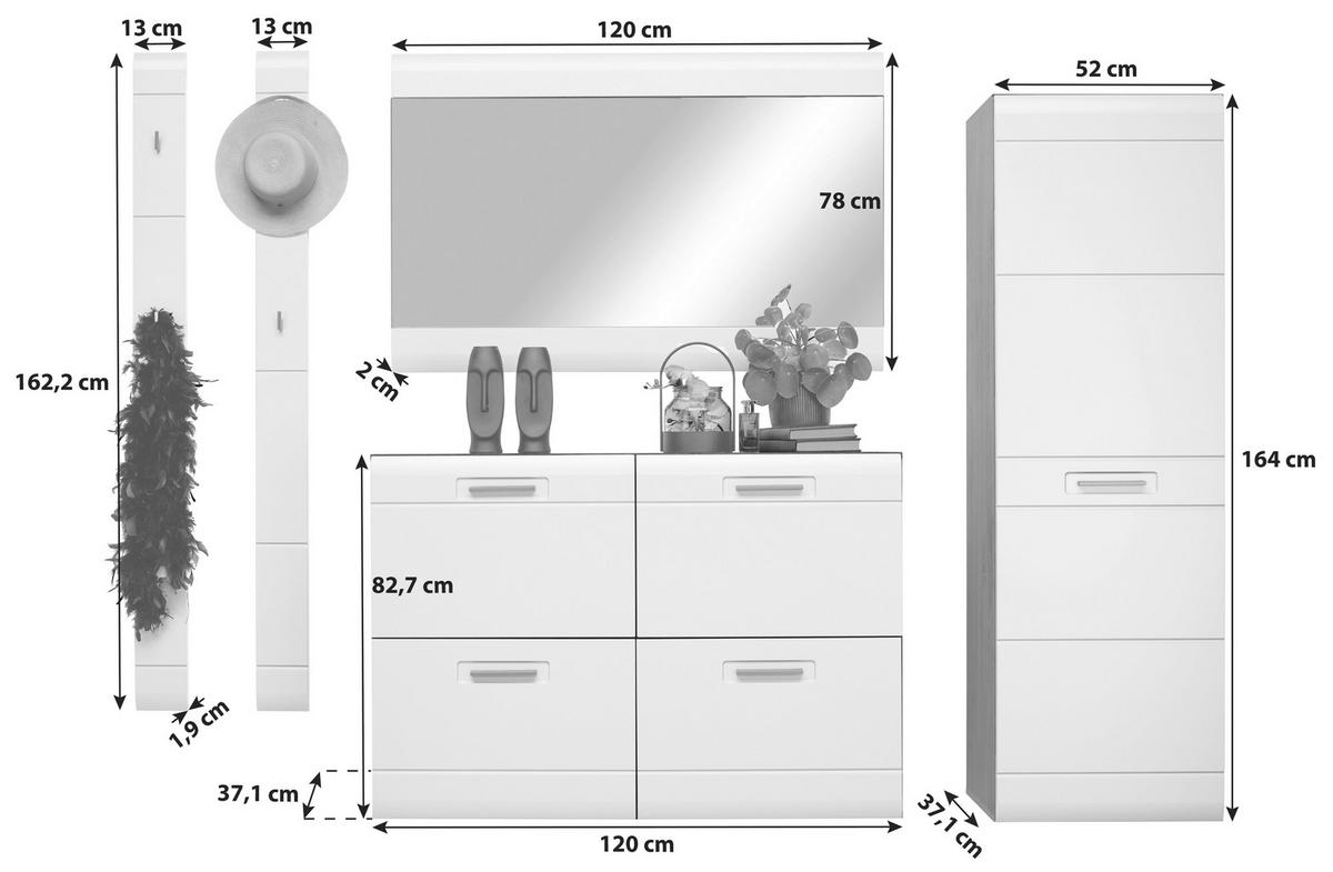 Garderoben-set Auris Weiß/eiche Dekor 5-Tlg. - Eichefarben/Weiß, MODERN, Holzwerkstoff (198/204,2/37,1cm) - Luca Bessoni